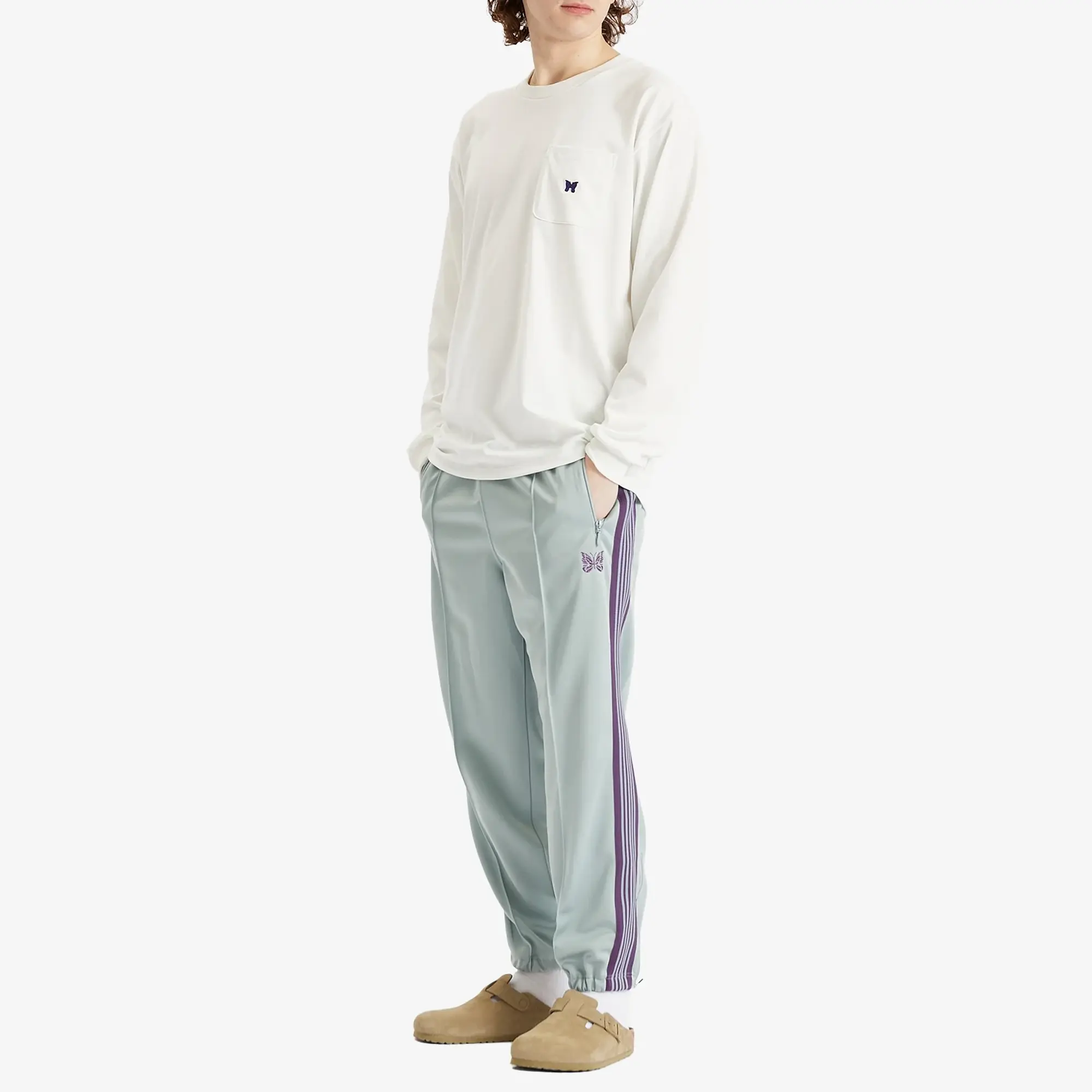 Needles Men's Papillion Long Sleeve Pocket T-Shirt White