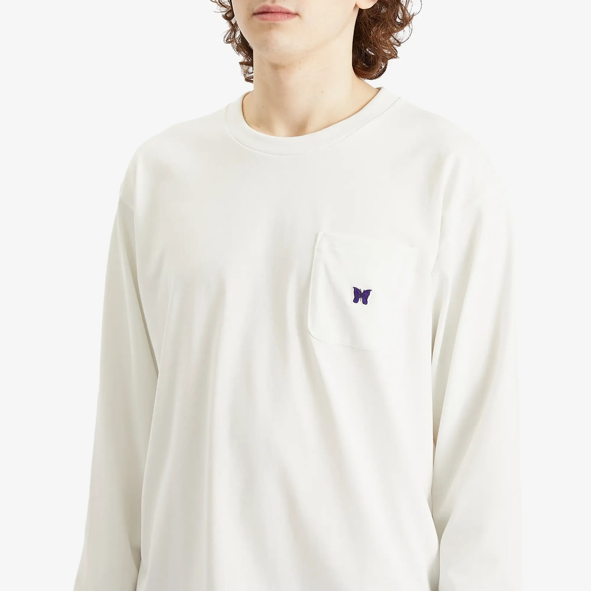 Needles Men's Papillion Long Sleeve Pocket T-Shirt White