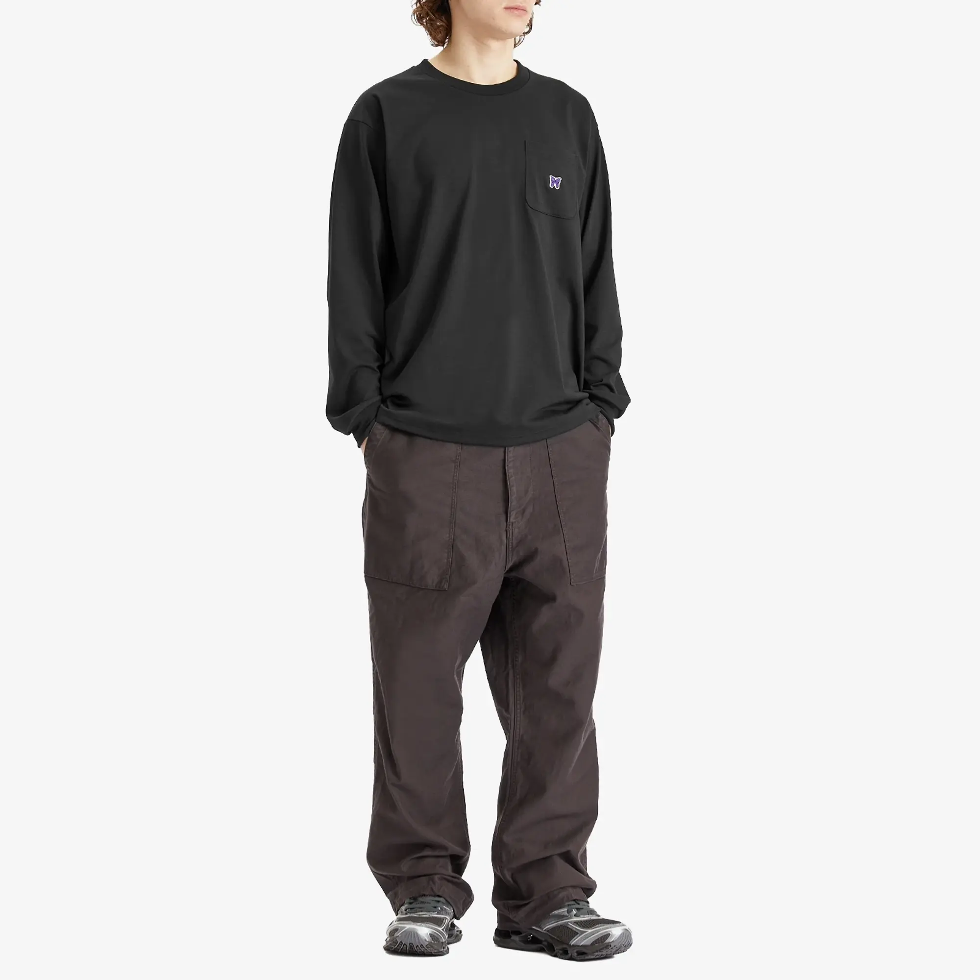 Needles Men's Papillion Long Sleeve Pocket T-Shirt Black