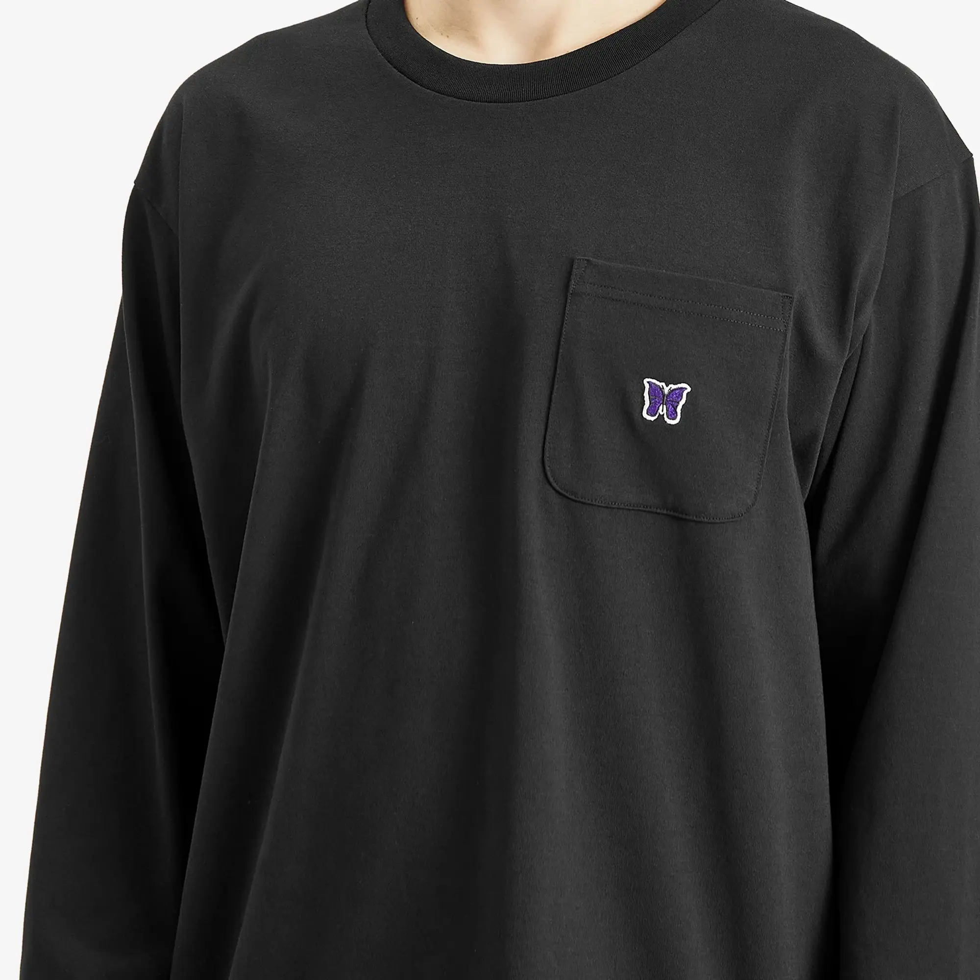 Needles Men's Papillion Long Sleeve Pocket T-Shirt Black