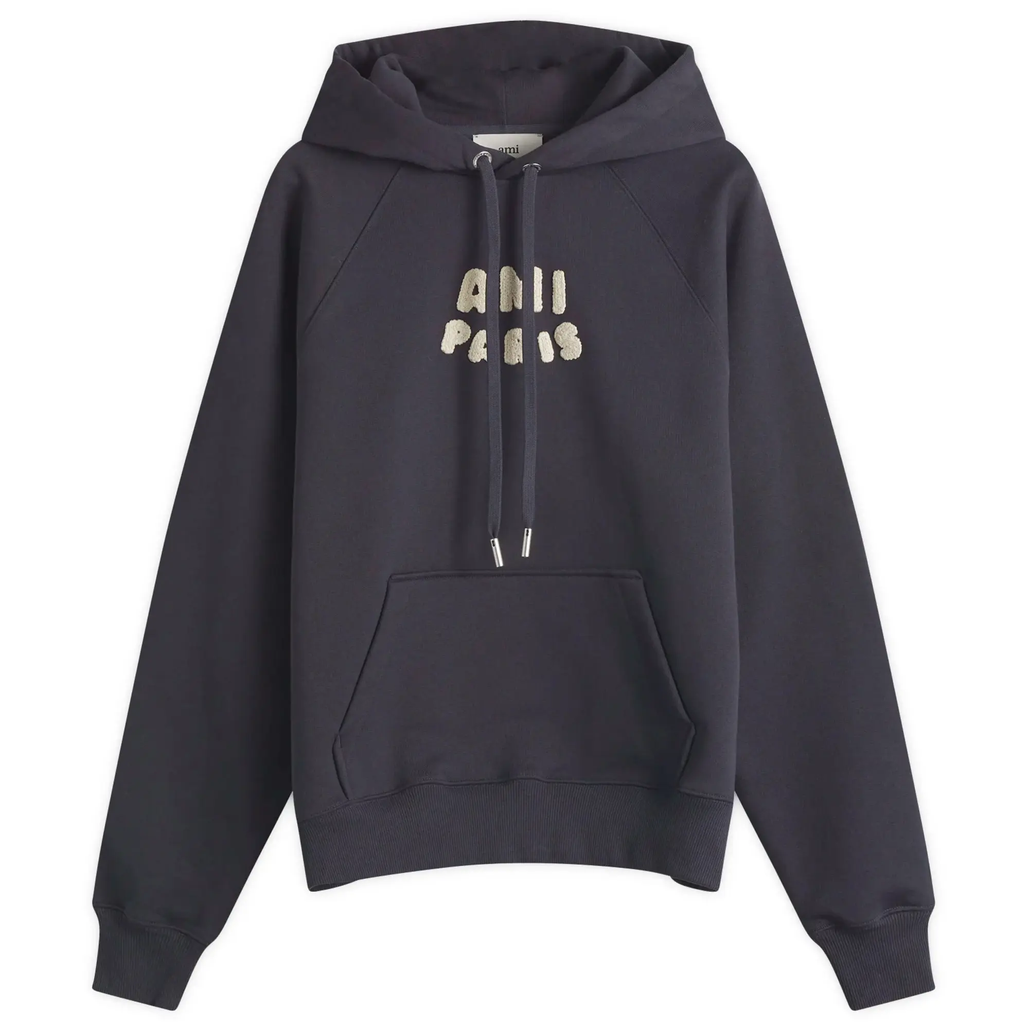 AMI Paris Men's Woven Ami Logo Jersey Hoodie Navy Blue