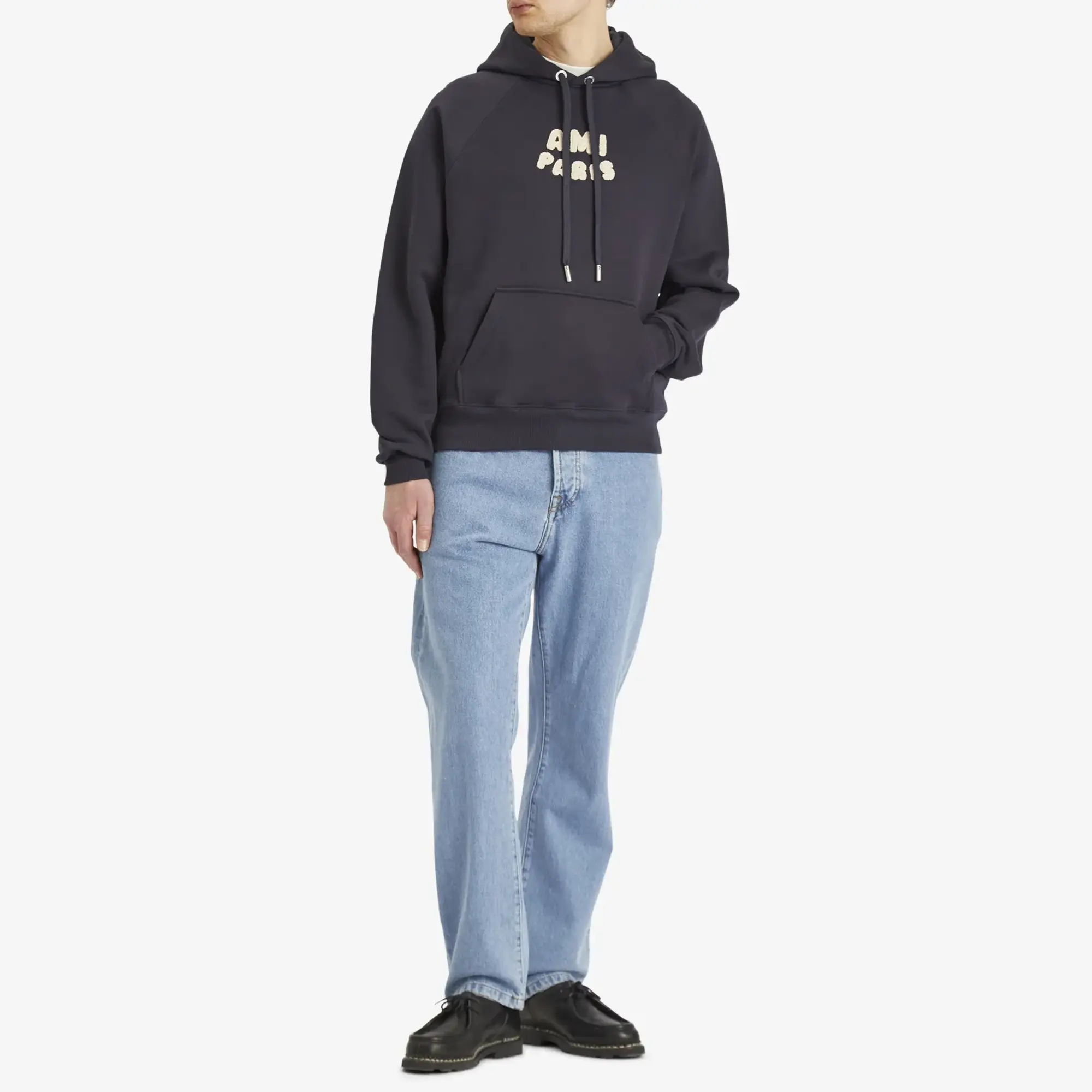 AMI Paris Men's Woven Ami Logo Jersey Hoodie Navy Blue