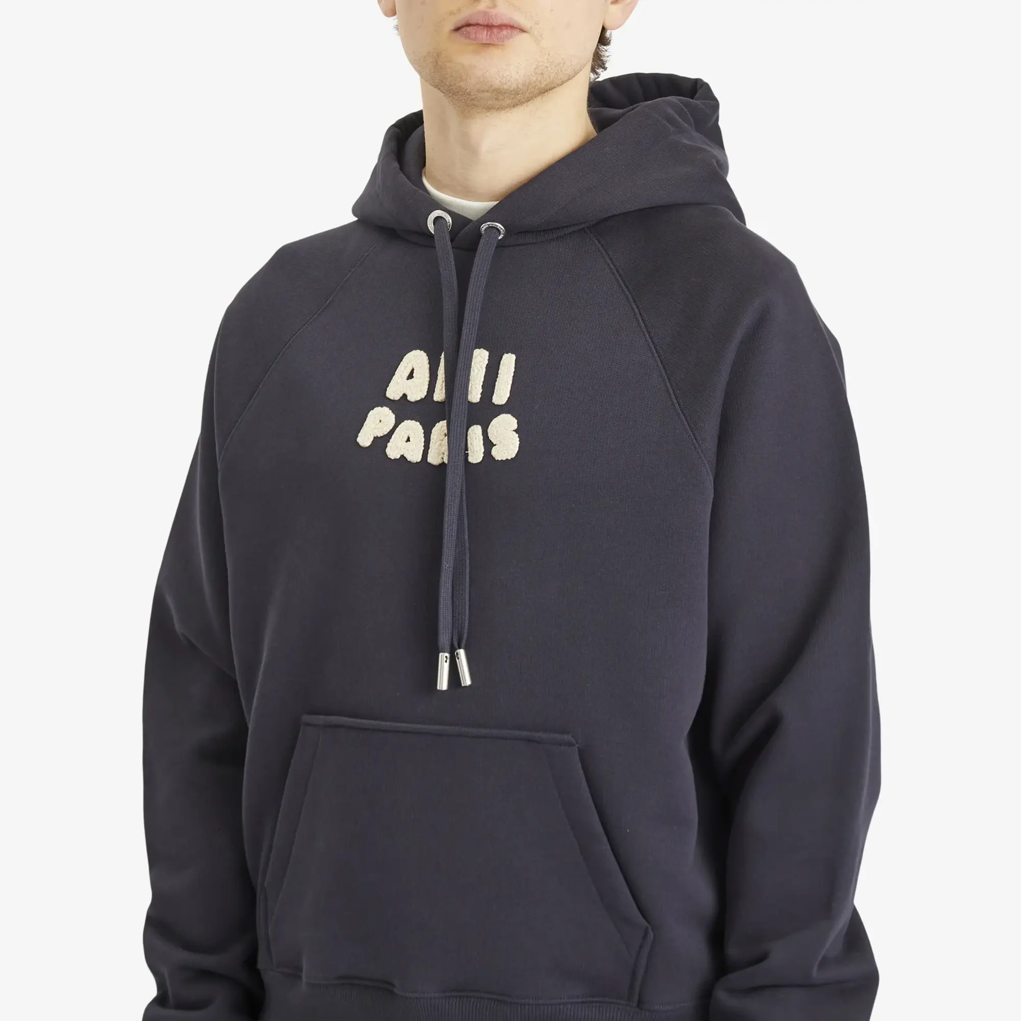 AMI Paris Men's Woven Ami Logo Jersey Hoodie Navy Blue