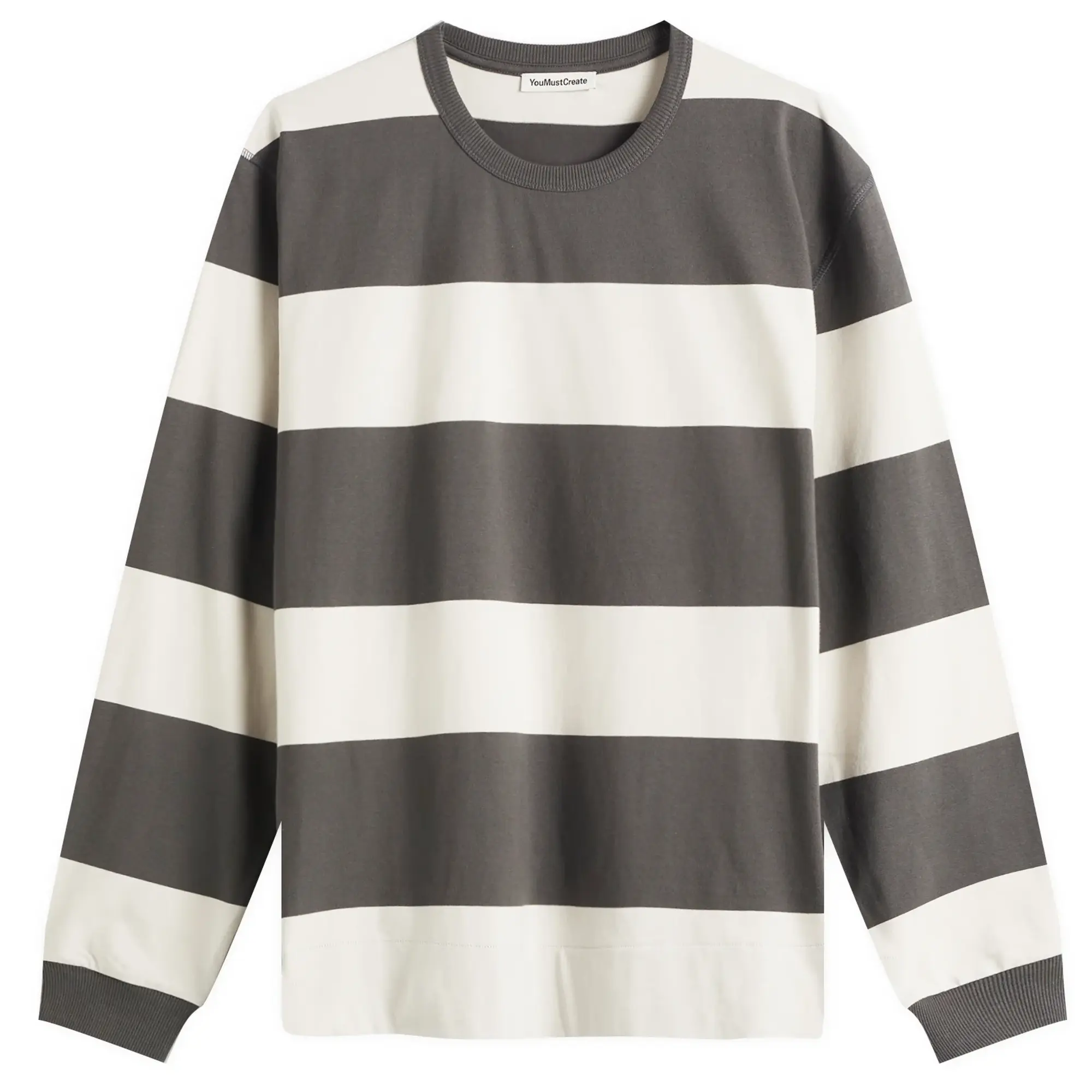 YMC Men's C86 Block Stripe Long Sleece T-Shirt Grey Stone