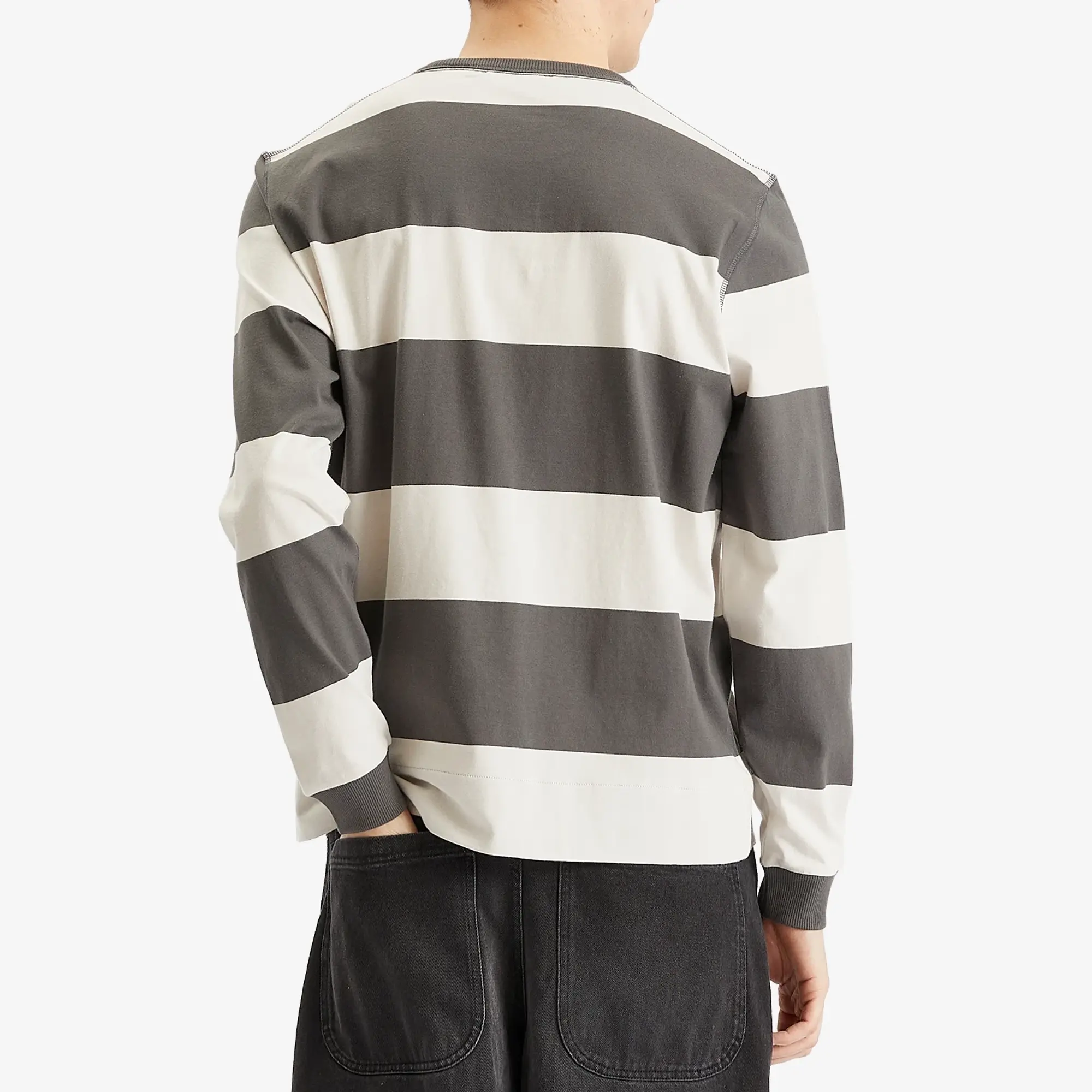 YMC Men's C86 Block Stripe Long Sleece T-Shirt Grey Stone