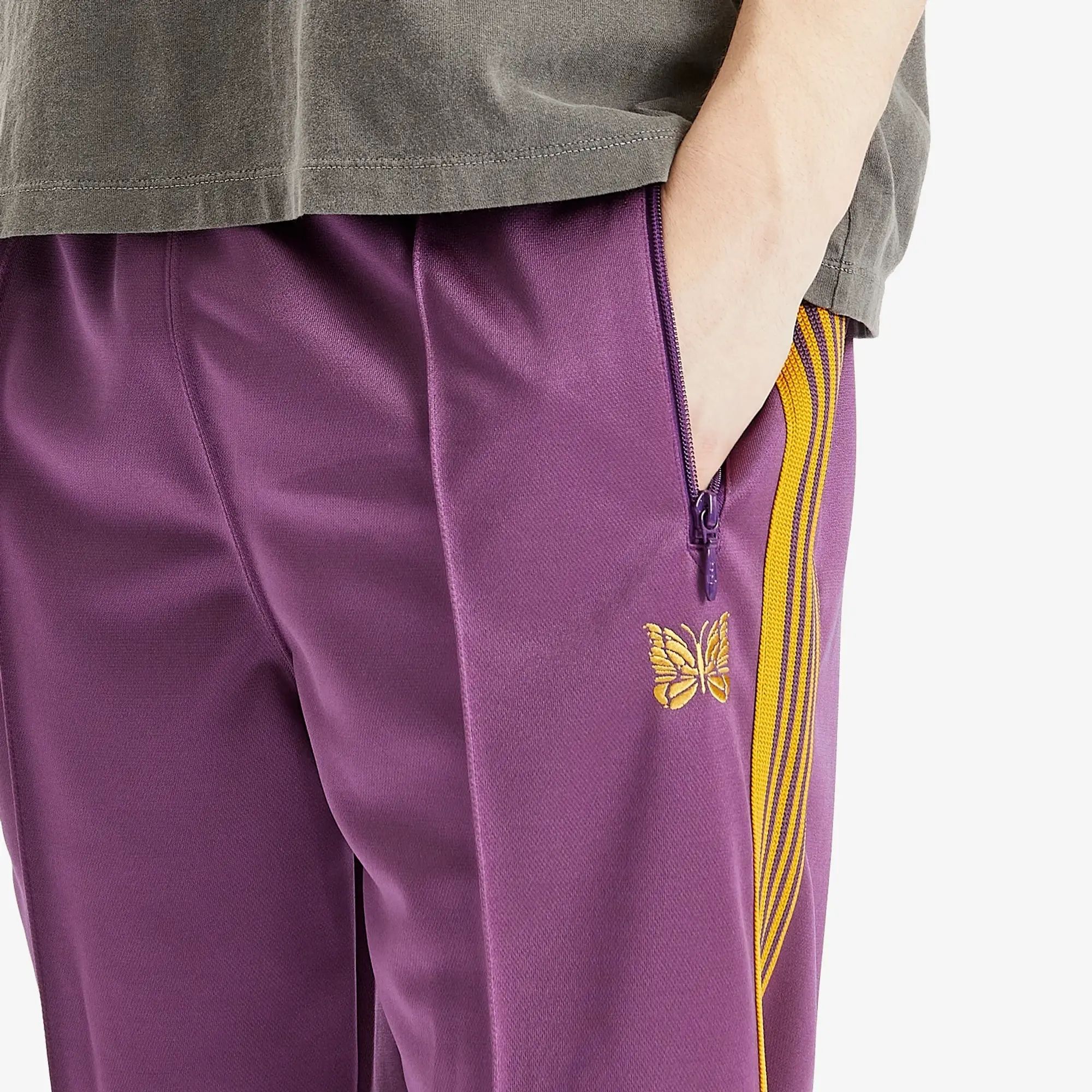 Needles Men's Poly Smooth Zipped Track Pant Purple