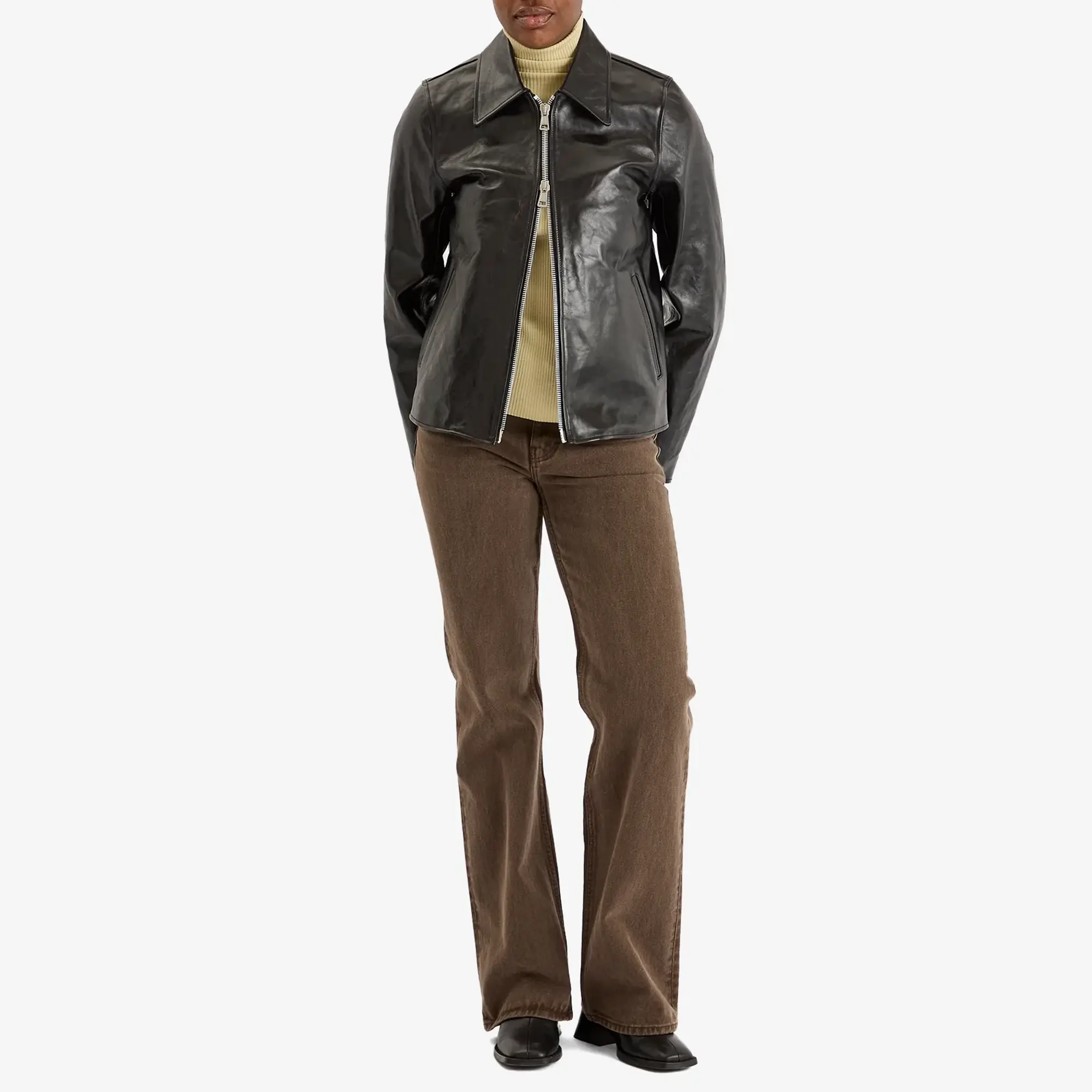 Our Legacy Women's Mini Leather Jacket Top Dyed Black Leather