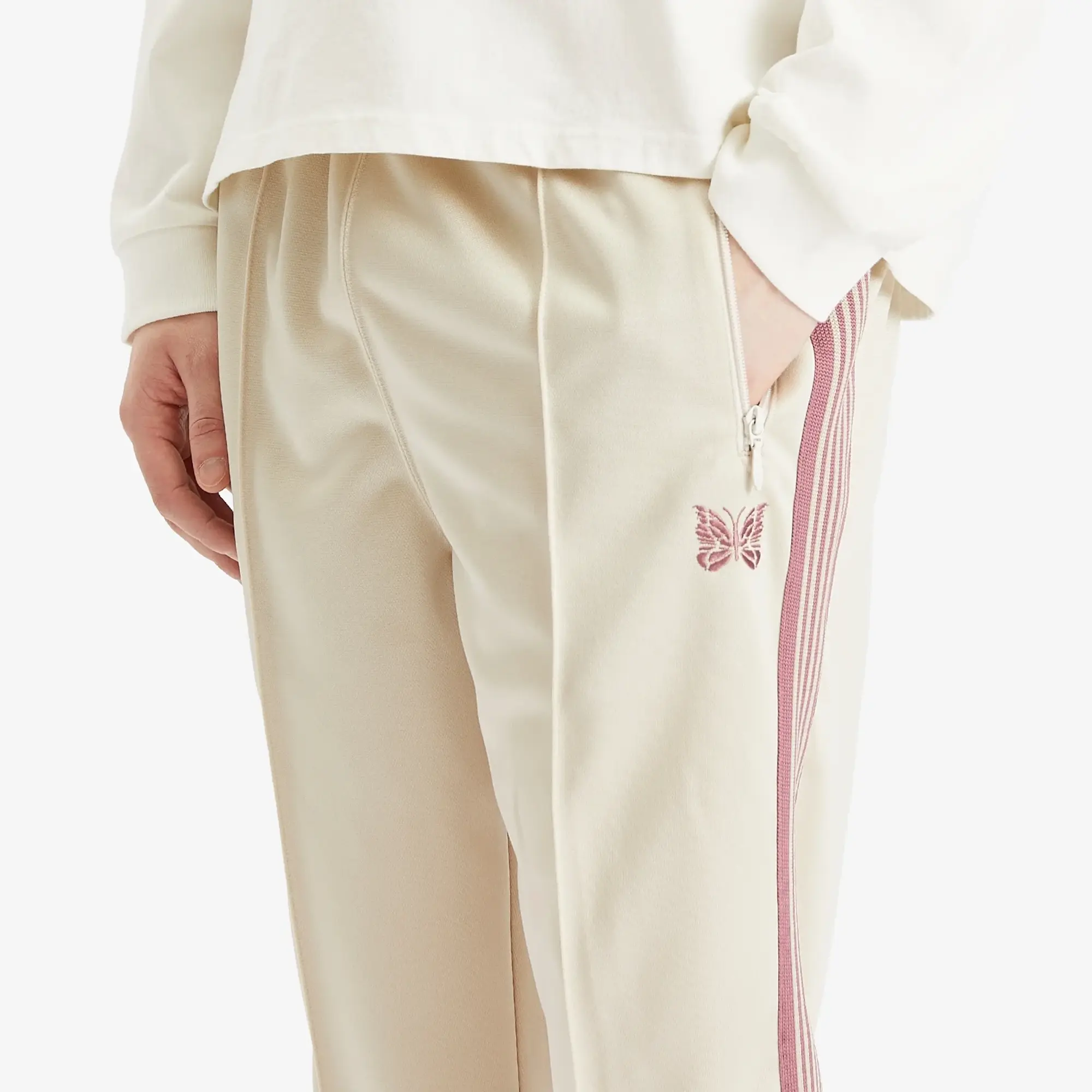 Needles Men's Poly Smooth Zipped Track Pant Ivory