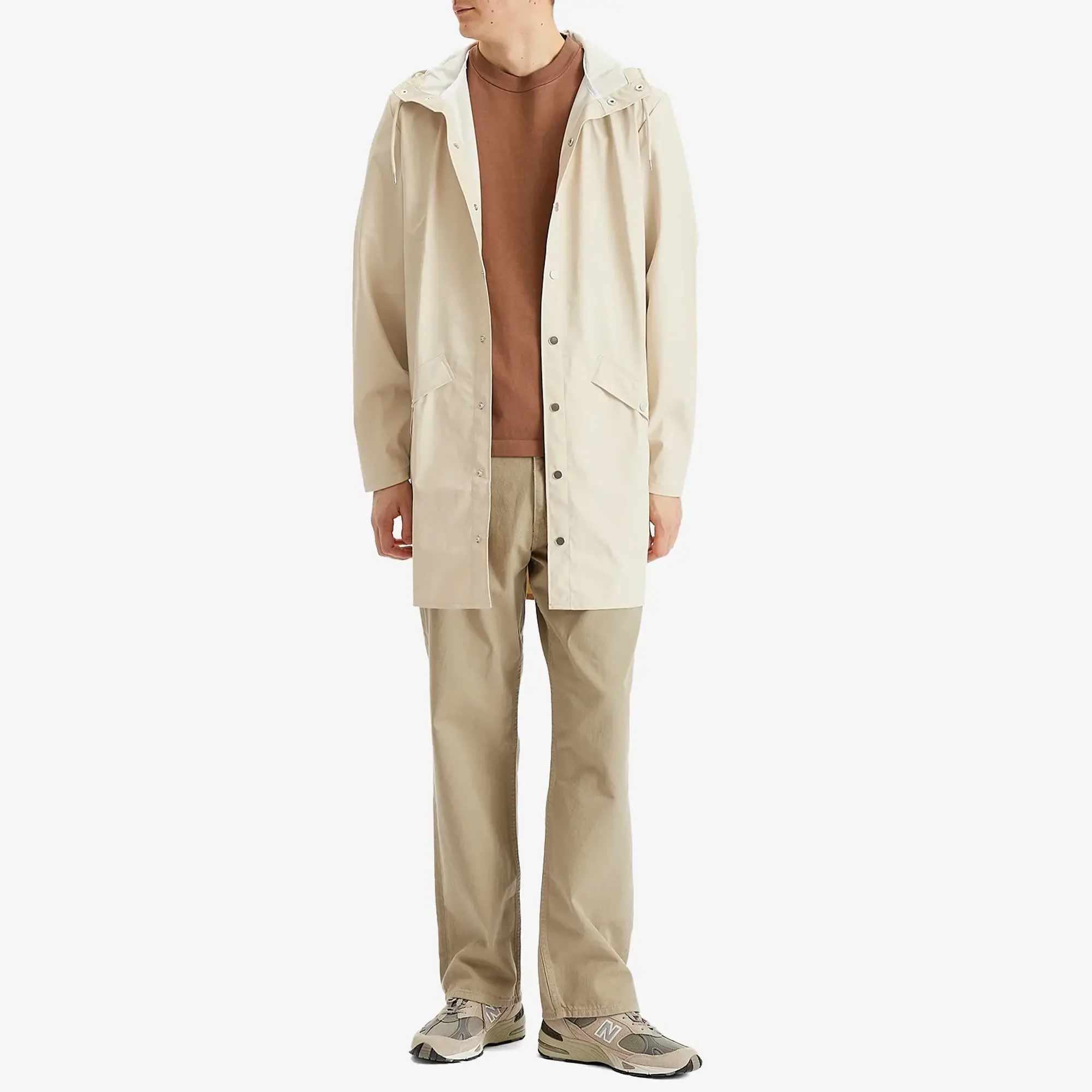 Rains 12020 Waterproof Long Jacket In Cream-Neutral