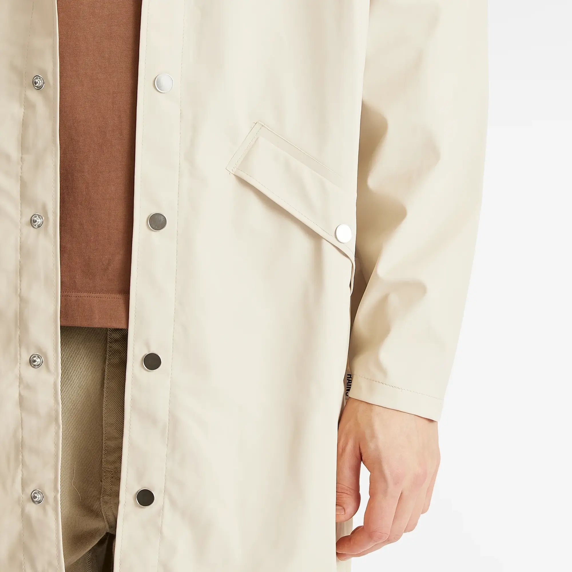 Rains 12020 Waterproof Long Jacket In Cream-Neutral