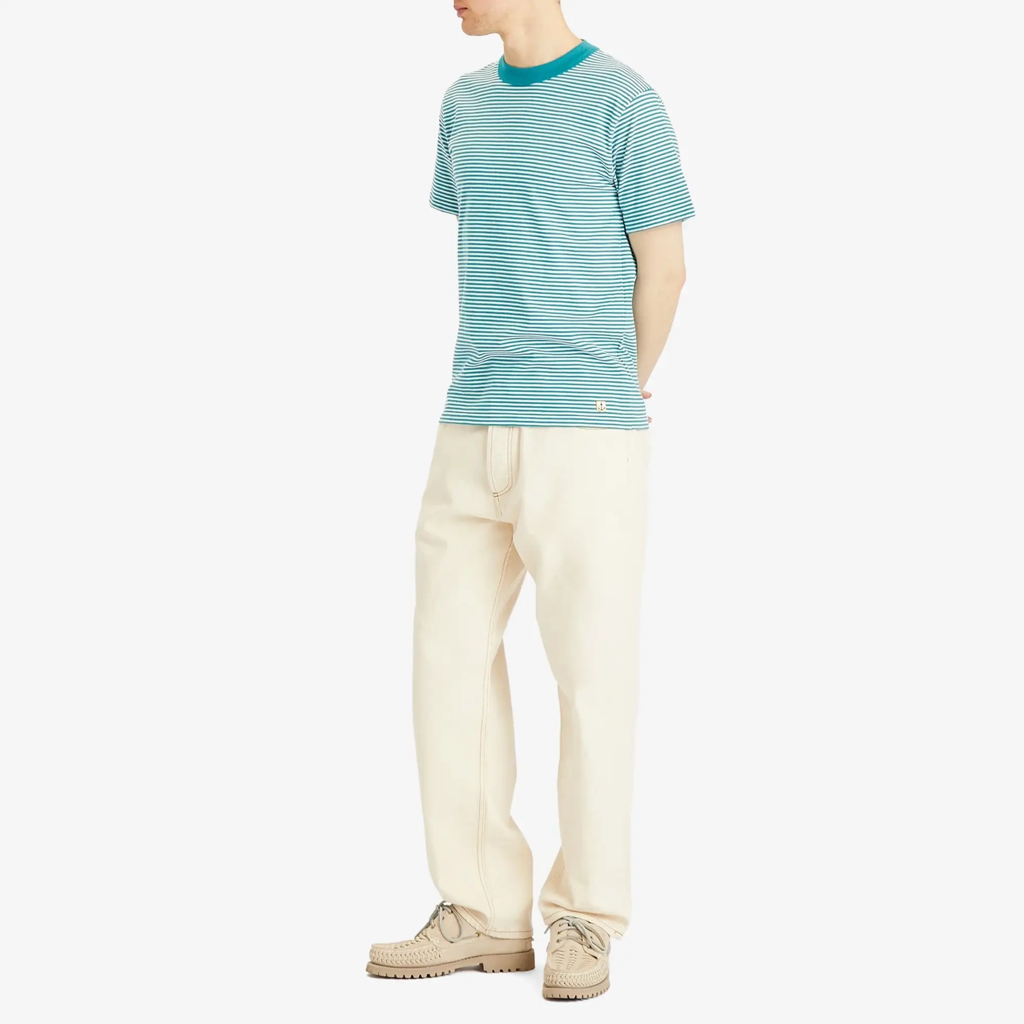 Armor-Lux Men's Fine Stripe T-Shirt Deep Jungle/Milk
