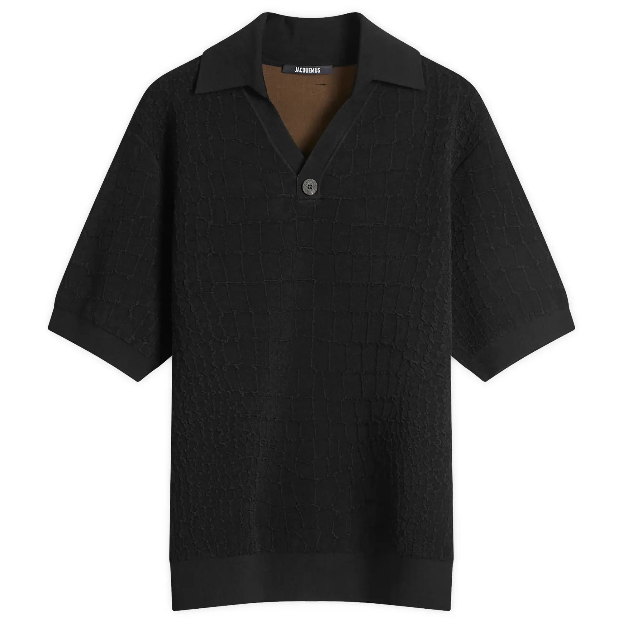 Jacquemus Men's Croc Effect Comapct Polo Shirt Black