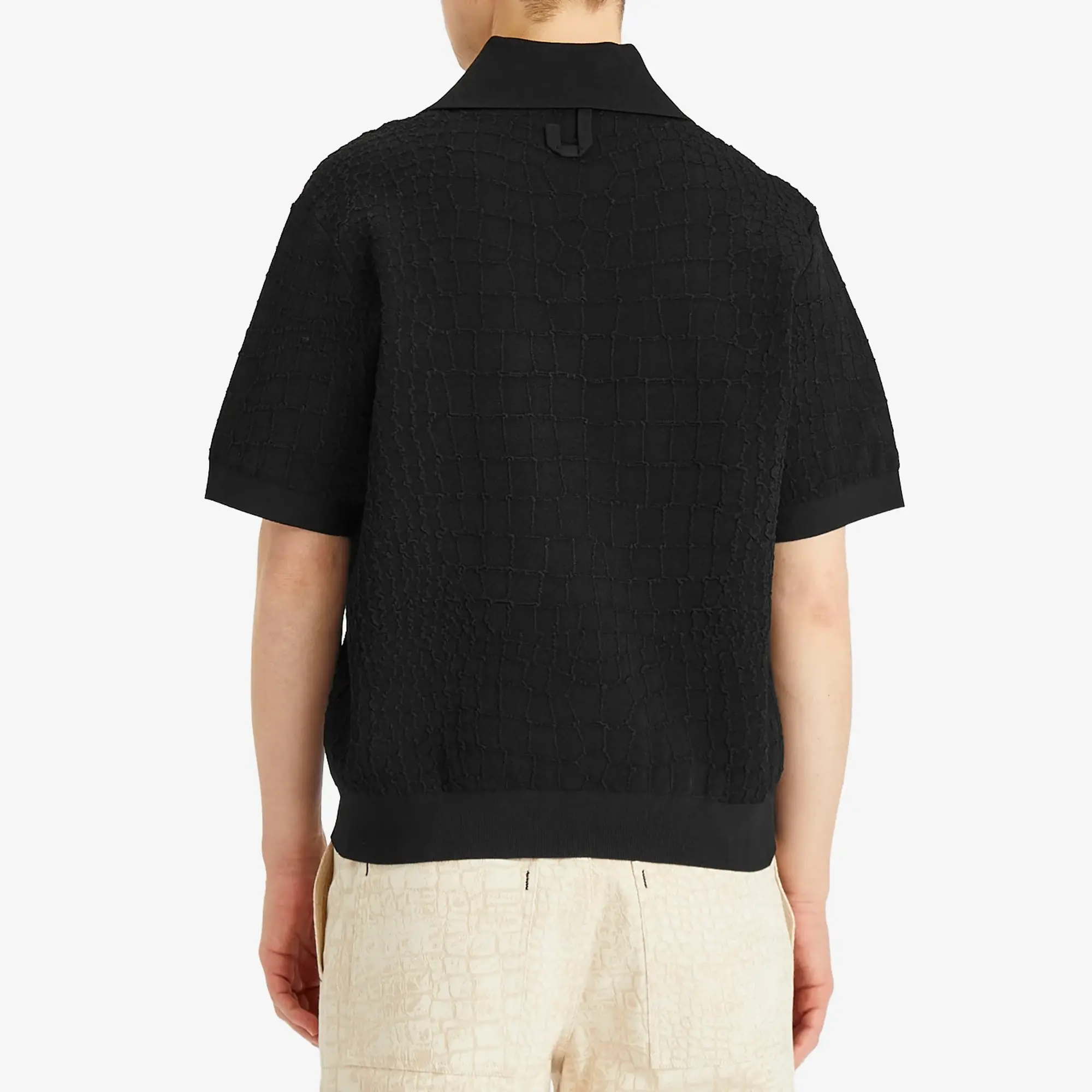 Jacquemus Men's Croc Effect Comapct Polo Shirt Black