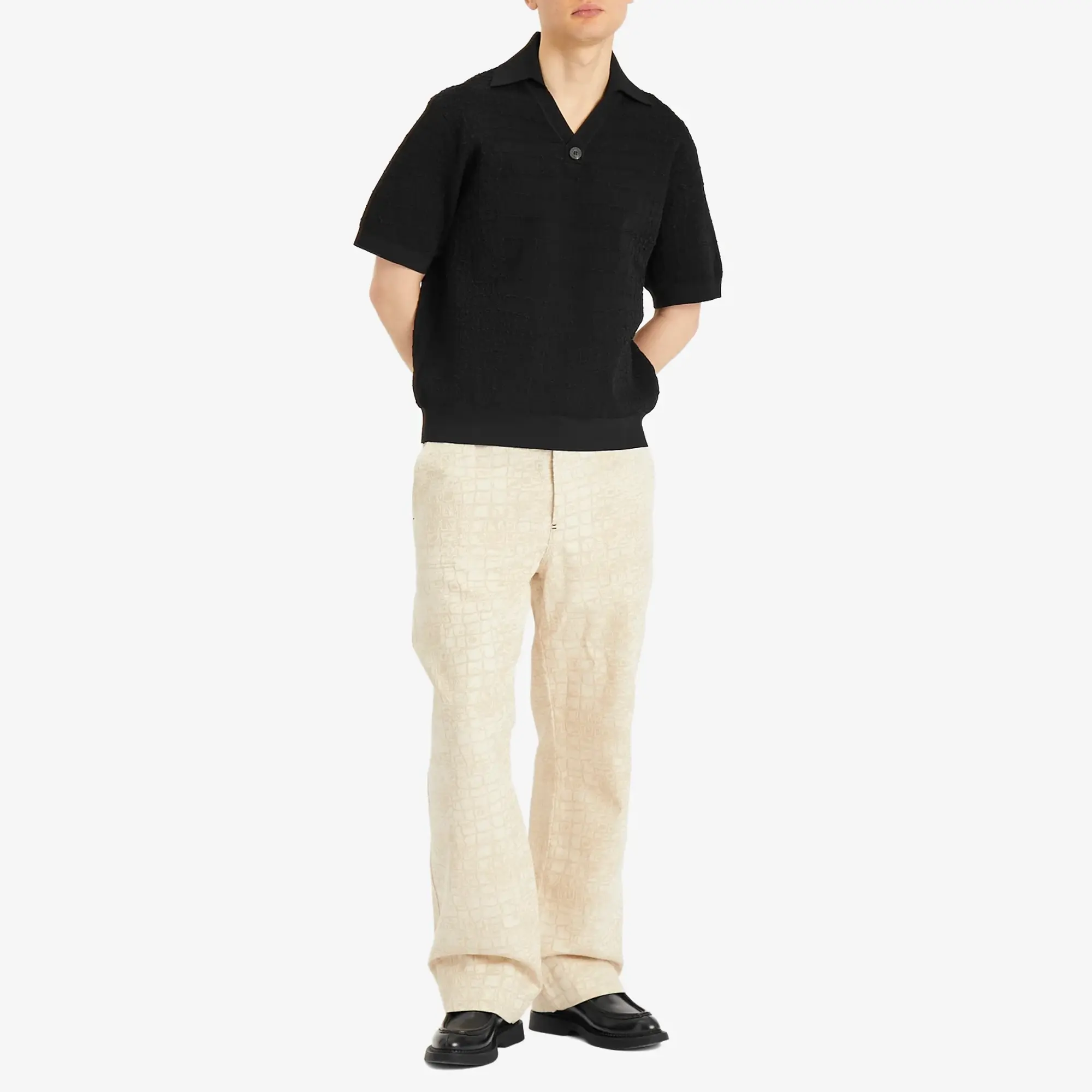 Jacquemus Men's Croc Effect Comapct Polo Shirt Black