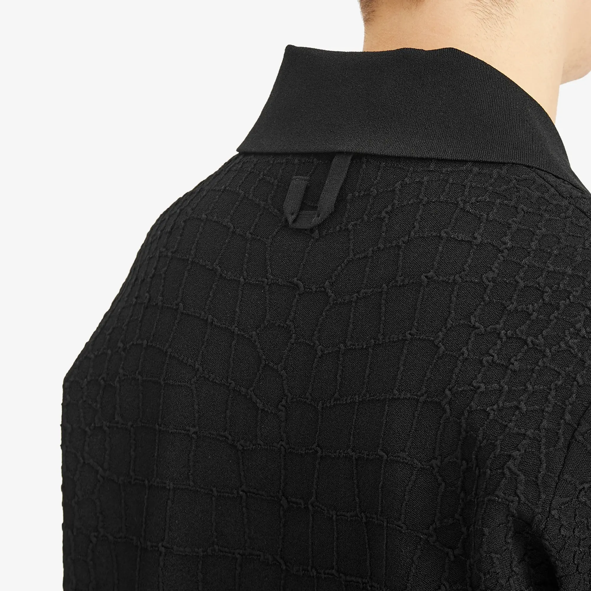 Jacquemus Men's Croc Effect Comapct Polo Shirt Black