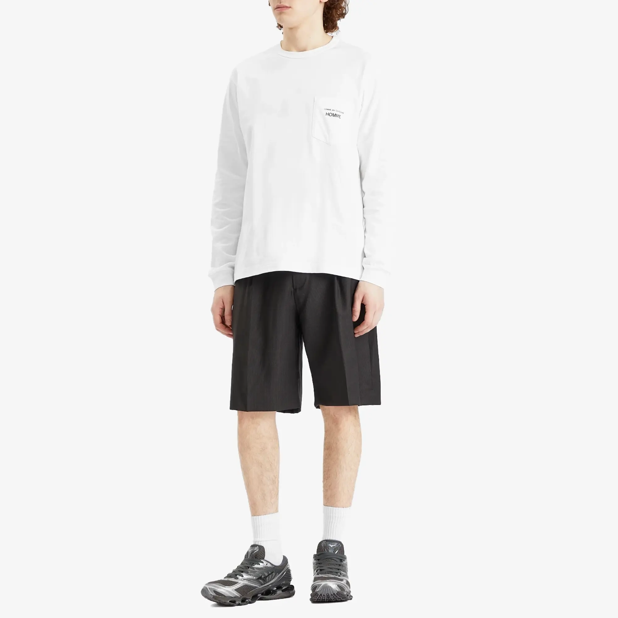 Comme des Garçons Homme Men's Logo Pocket Long Sleeve T-Shirt White