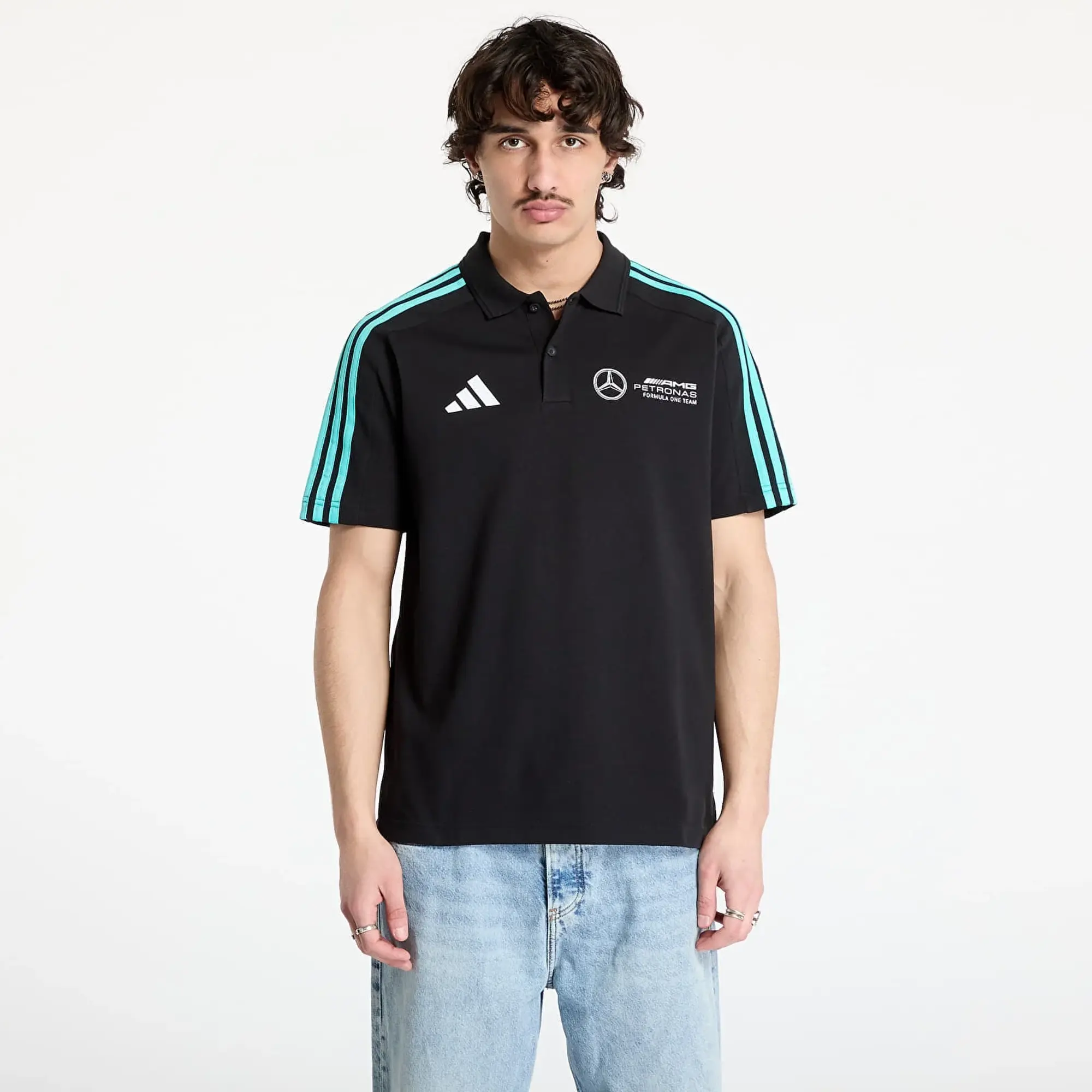 adidas Originals T-Shirt Adidas Mercedes - Amg Petronas Formula One Team Dna Polo Men Black/ Black/ White Xxl