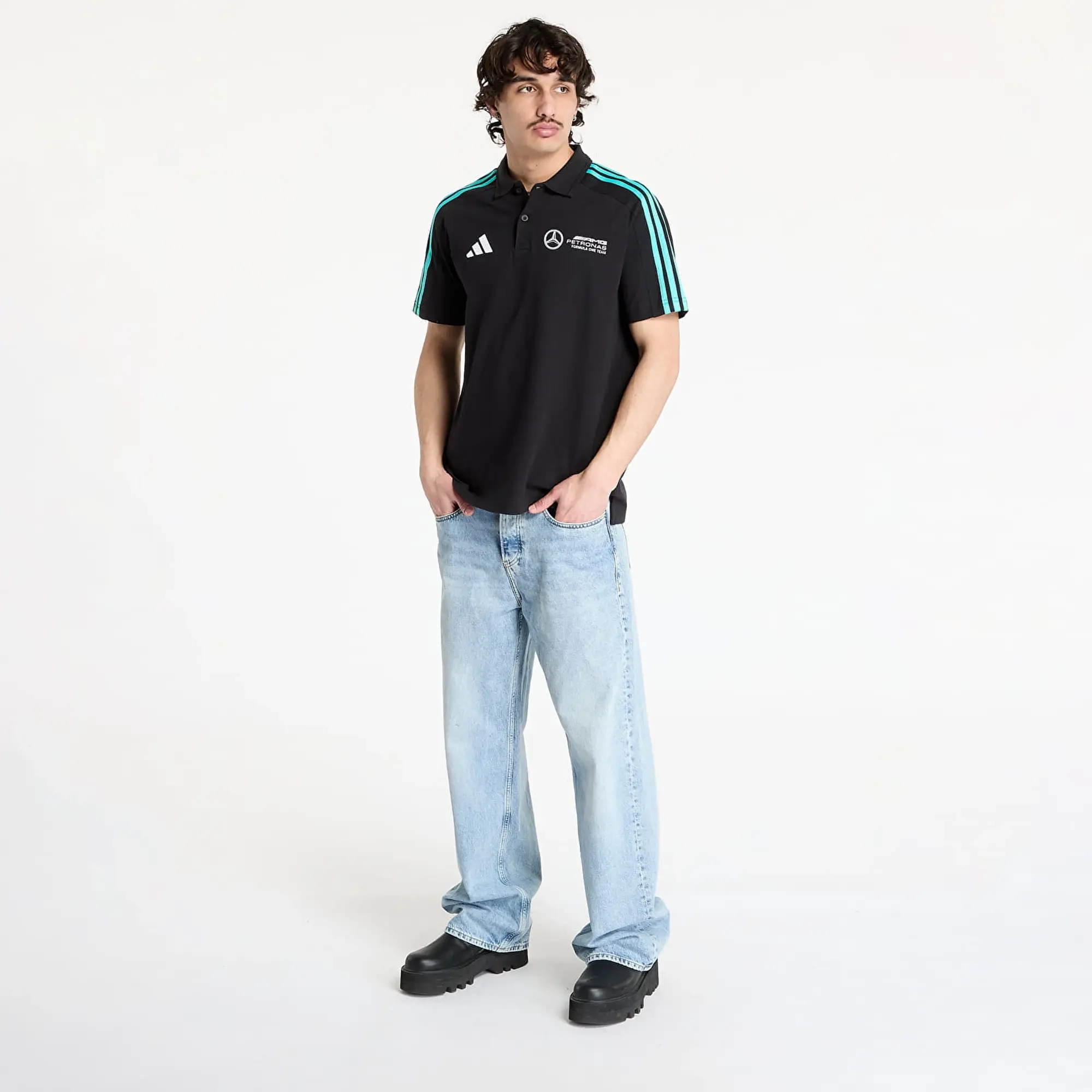 adidas Originals T-Shirt Adidas Mercedes - Amg Petronas Formula One Team Dna Polo Men Black/ Black/ White Xxl