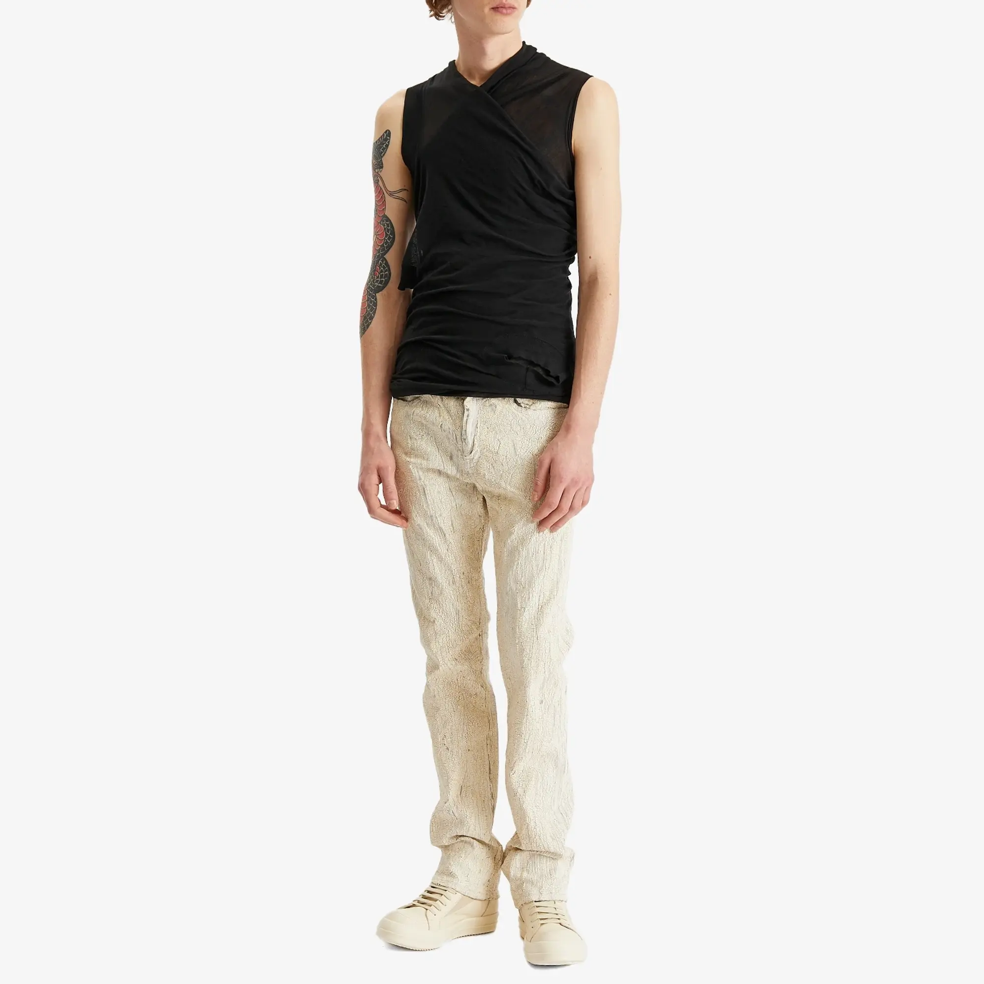 Rick Owens Men's Coated Denim Headon Pants Milk