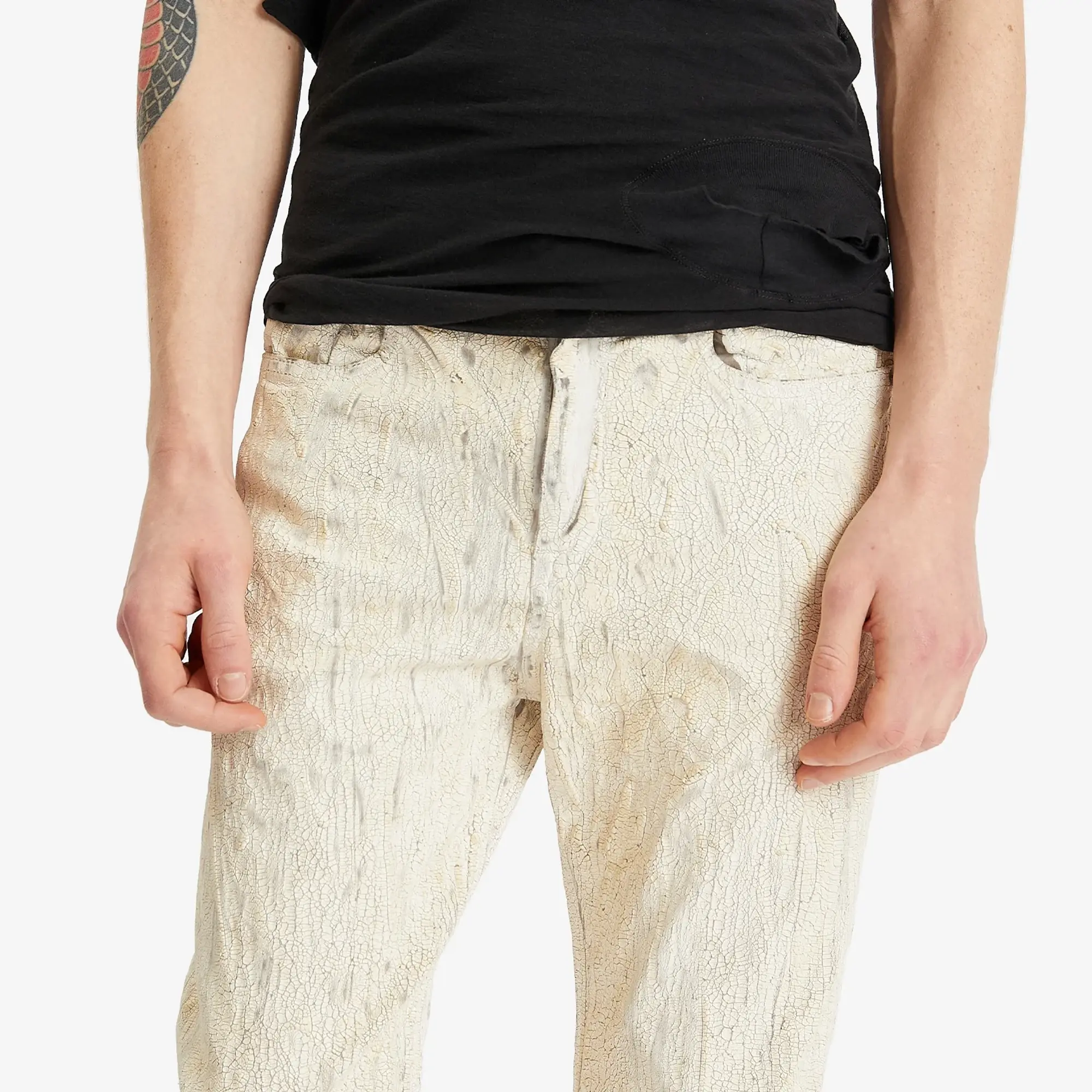 Rick Owens Men's Coated Denim Headon Pants Milk