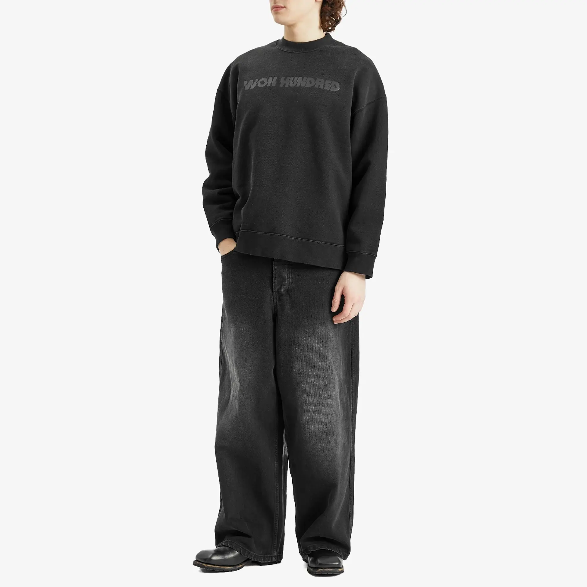 Won Hundred Men's Jalen Crew Sweatshirt Washed Black