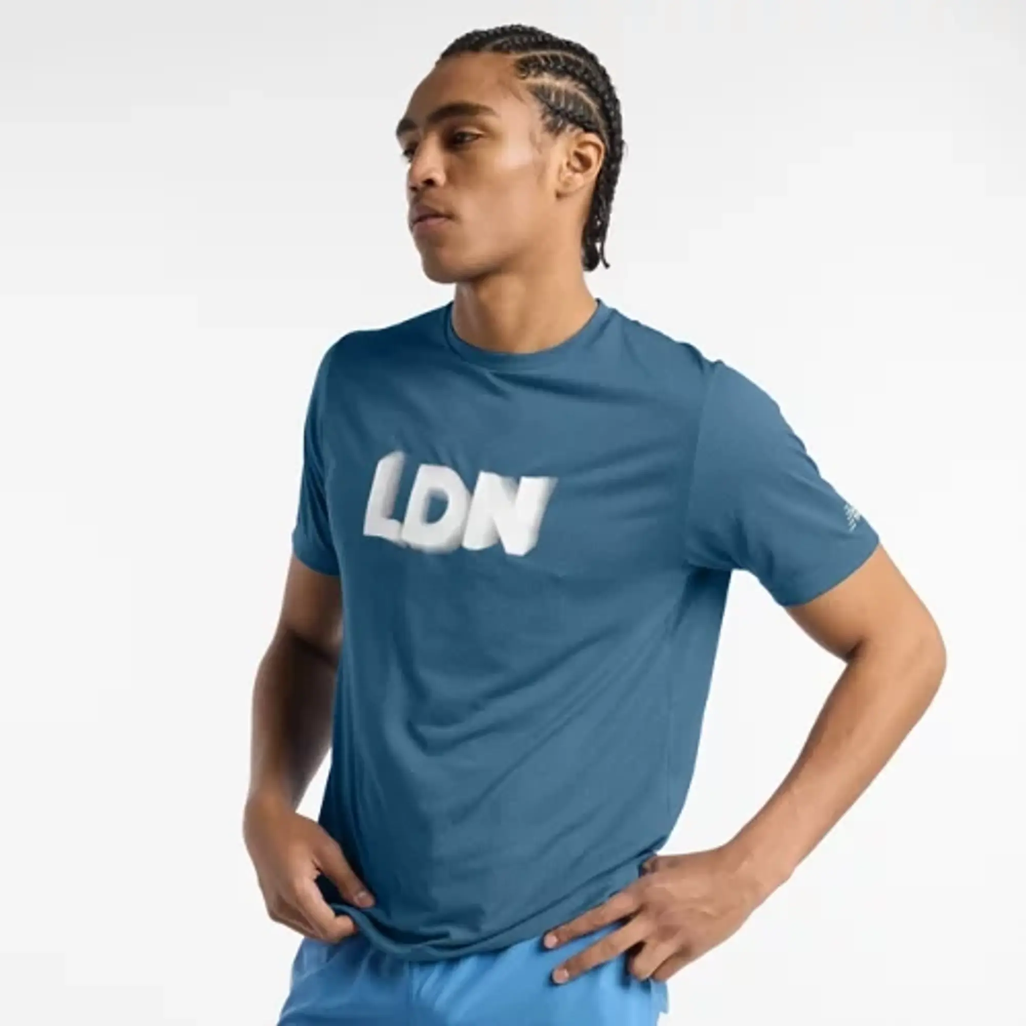 New Balance Men's London Edition Athletics T-Shirt in Blue Poly Knit
