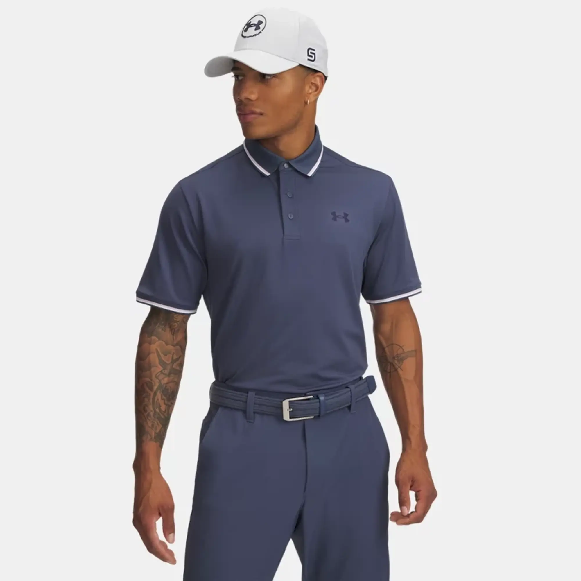 Men's  Under Armour  Playoff 3.0 Rib Polo Downpour Gray / Prime Pink / Midnight Navy XXL