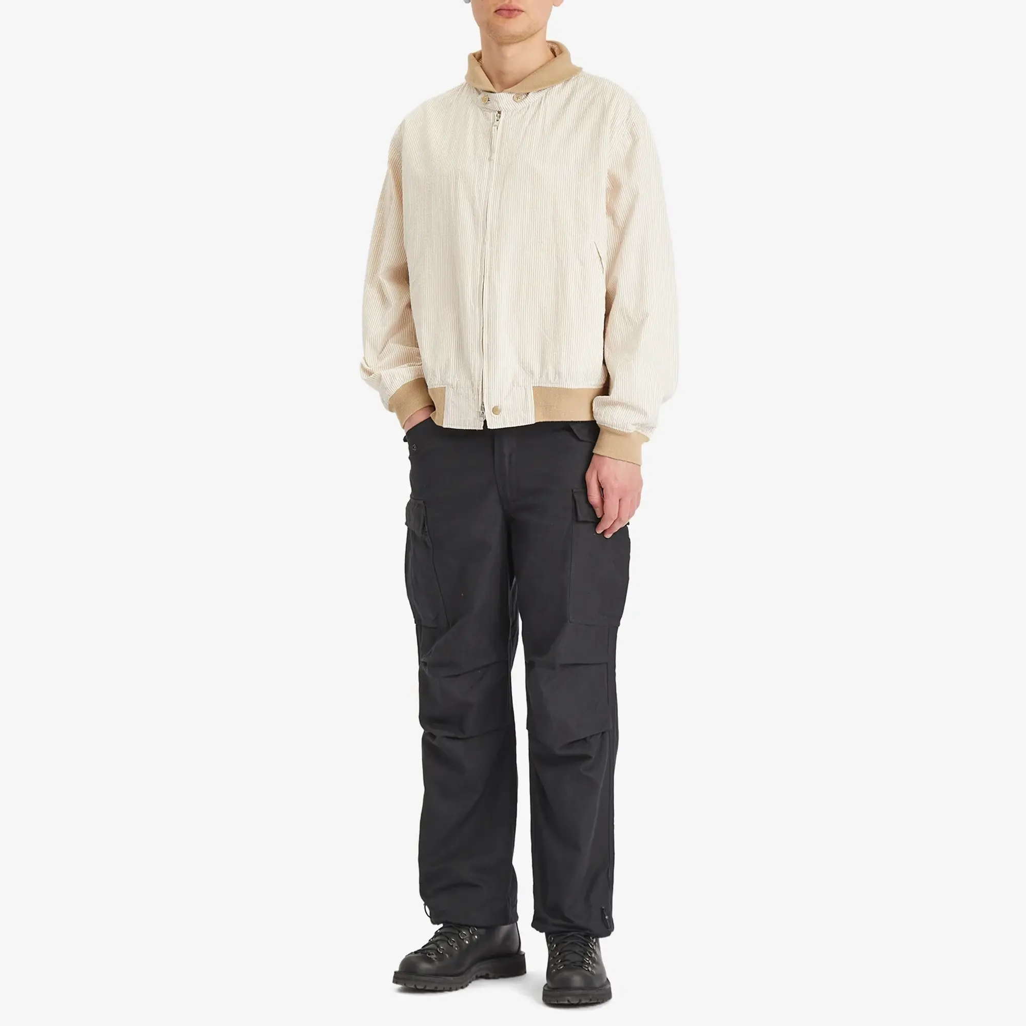 Engineered Garments Men's LL Jacket Beige Seersucker Stripe
