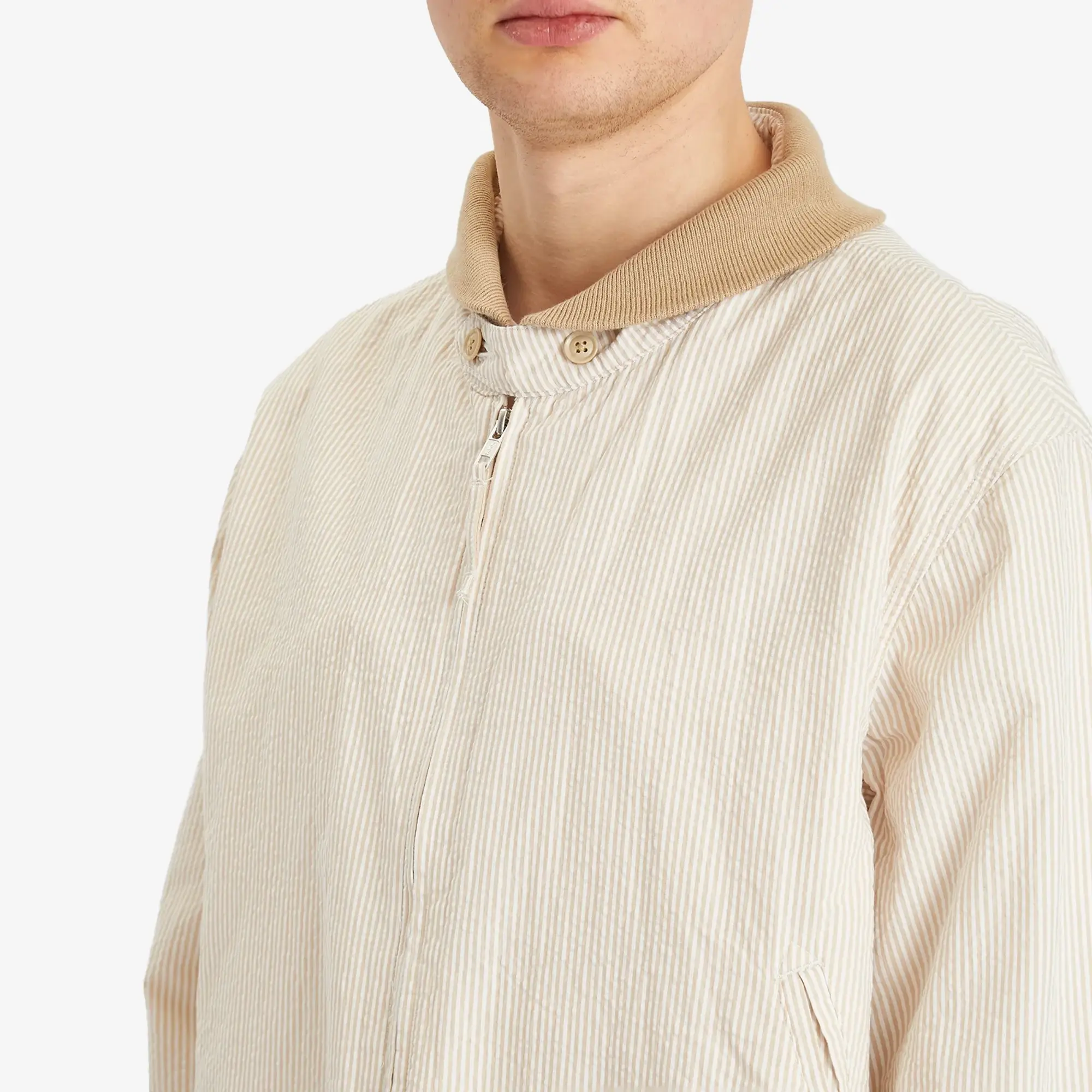 Engineered Garments Men's LL Jacket Beige Seersucker Stripe