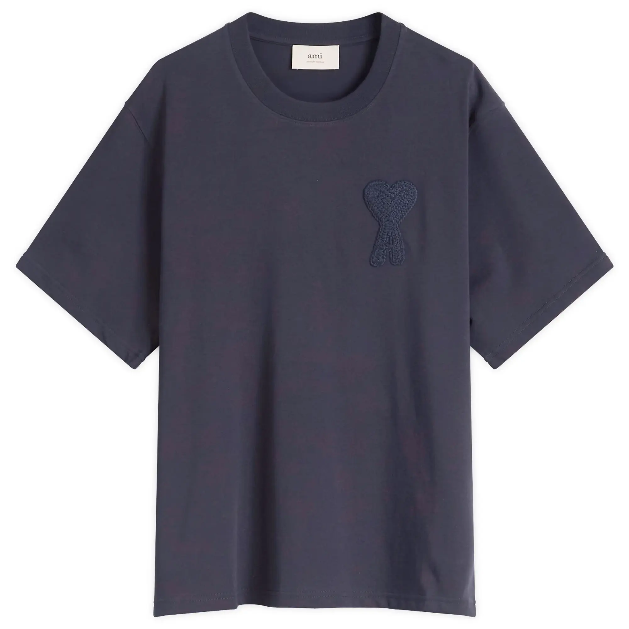 AMI Paris Men's Woven Logo T Shirt Navy Blue