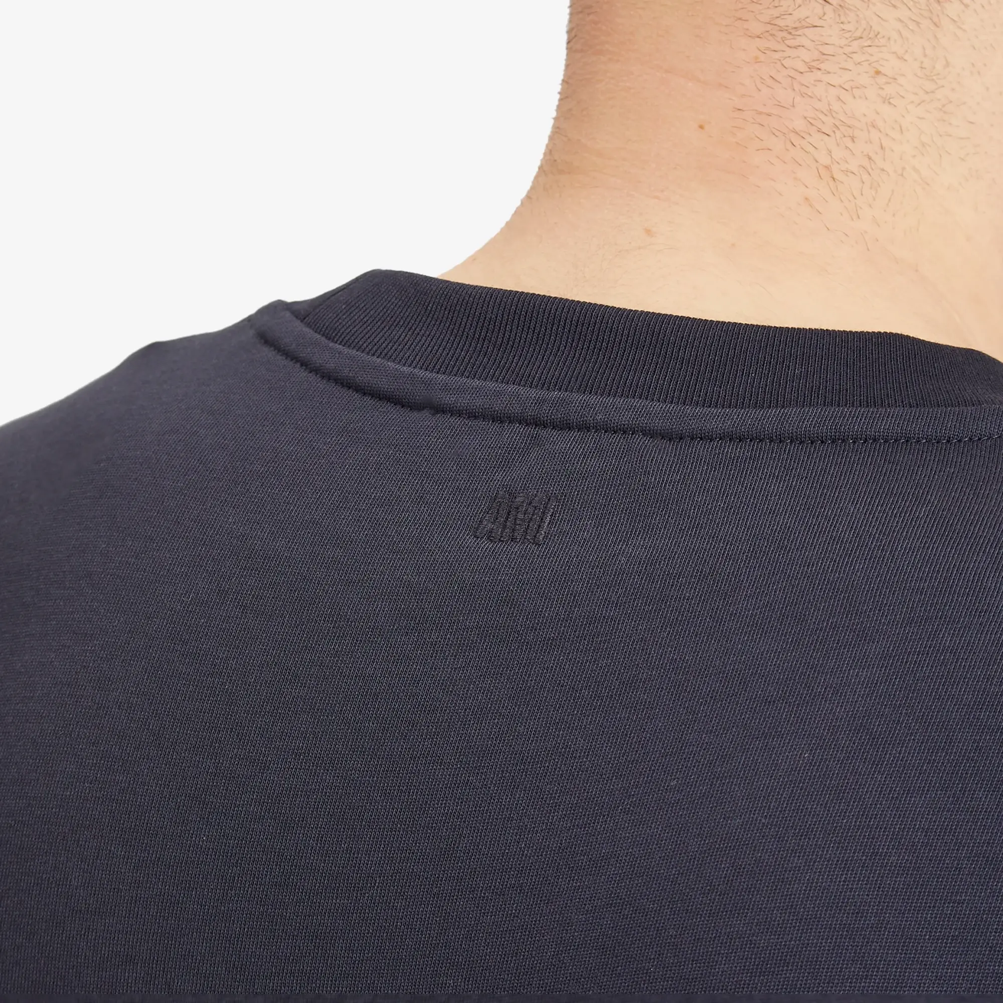 AMI Paris Men's Woven Logo T Shirt Navy Blue