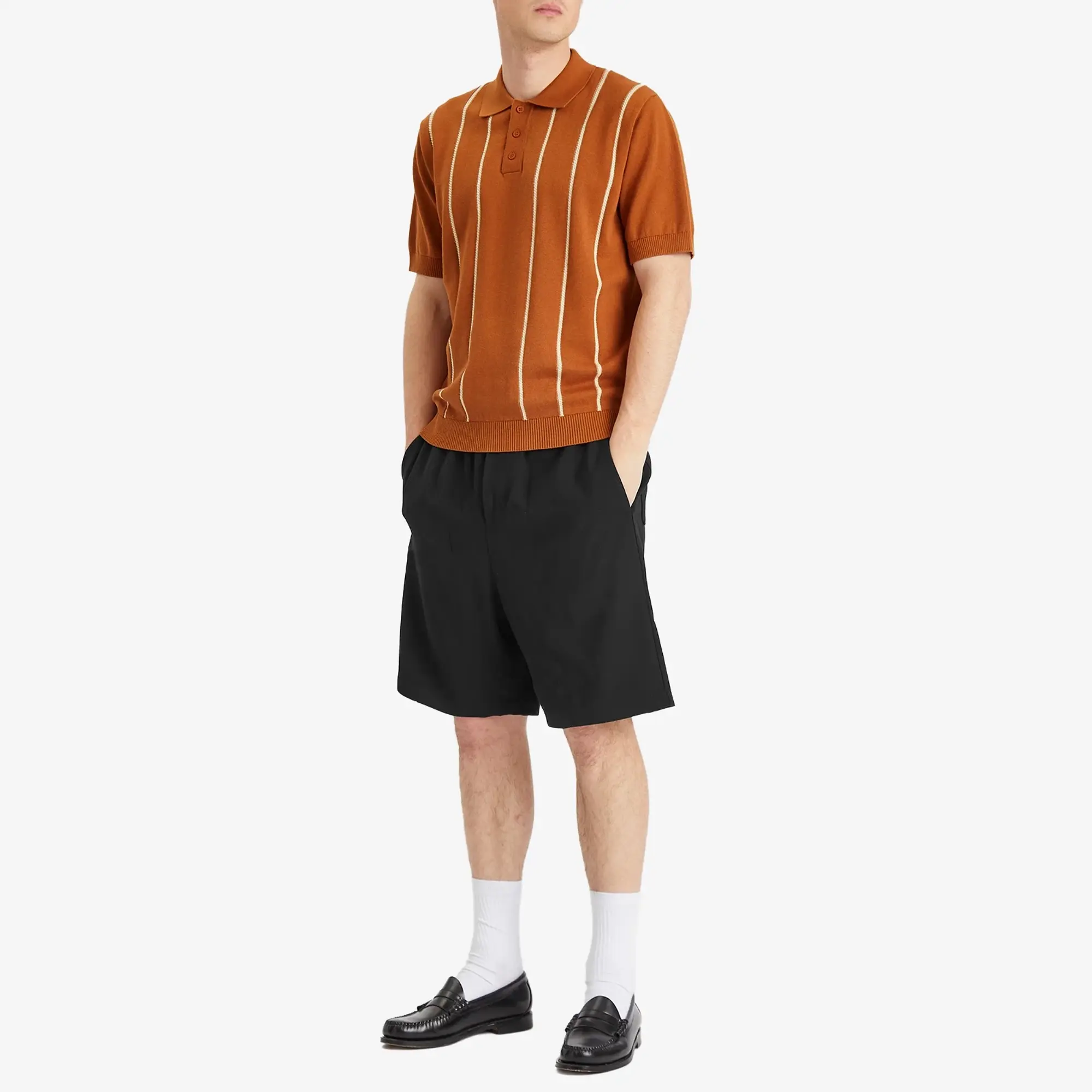 Percival Men's Micro Cable Knitted Polo Tobacco
