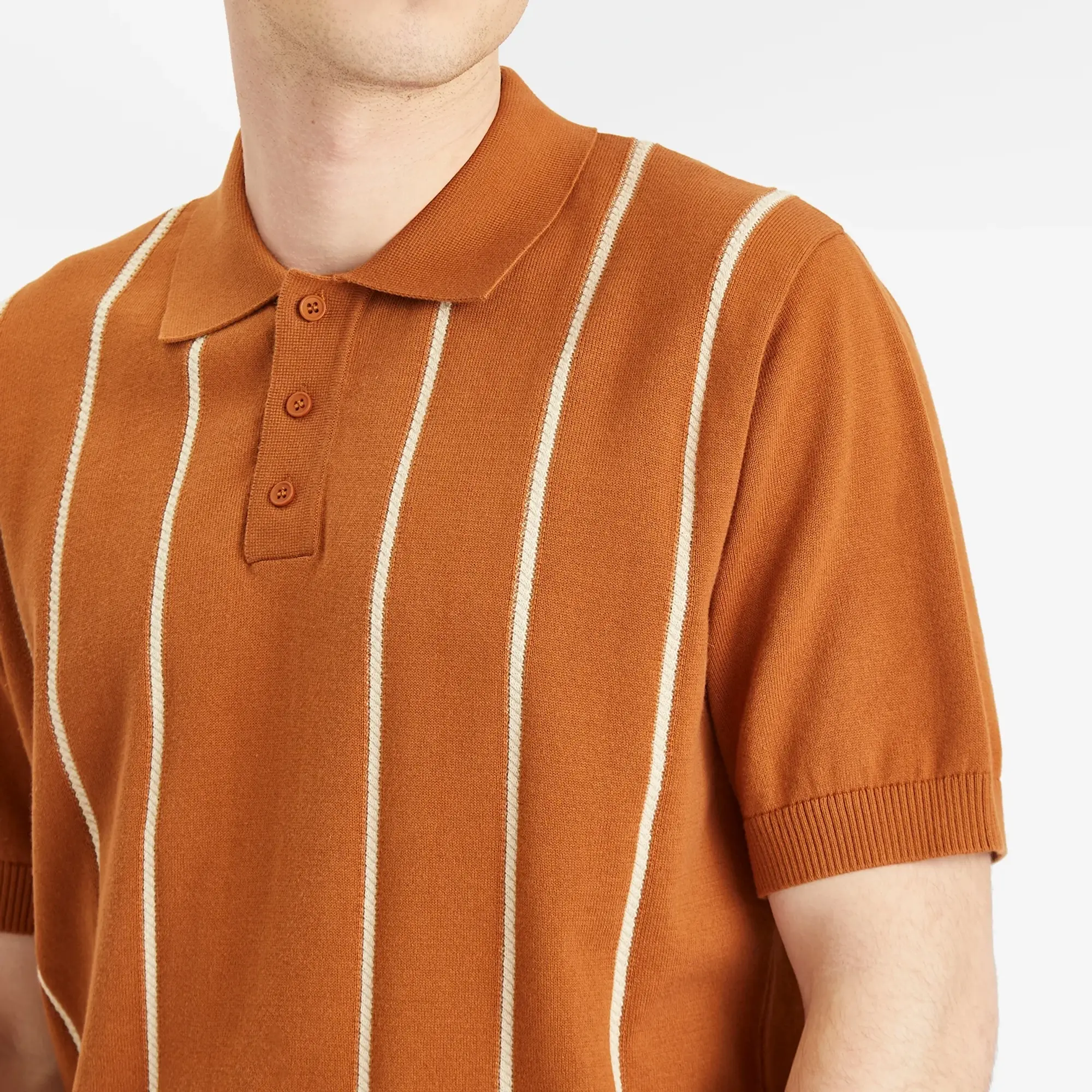Percival Men's Micro Cable Knitted Polo Tobacco