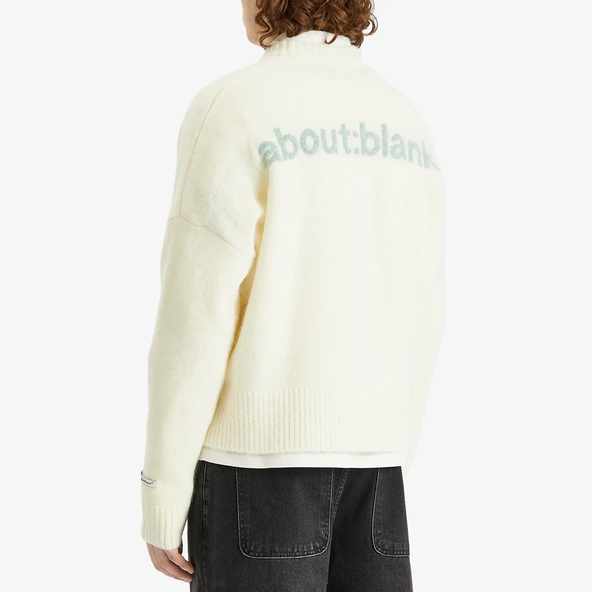 about:blank Men's Mohair Knitted Logo Crewneck Jumper Ecru/Mint
