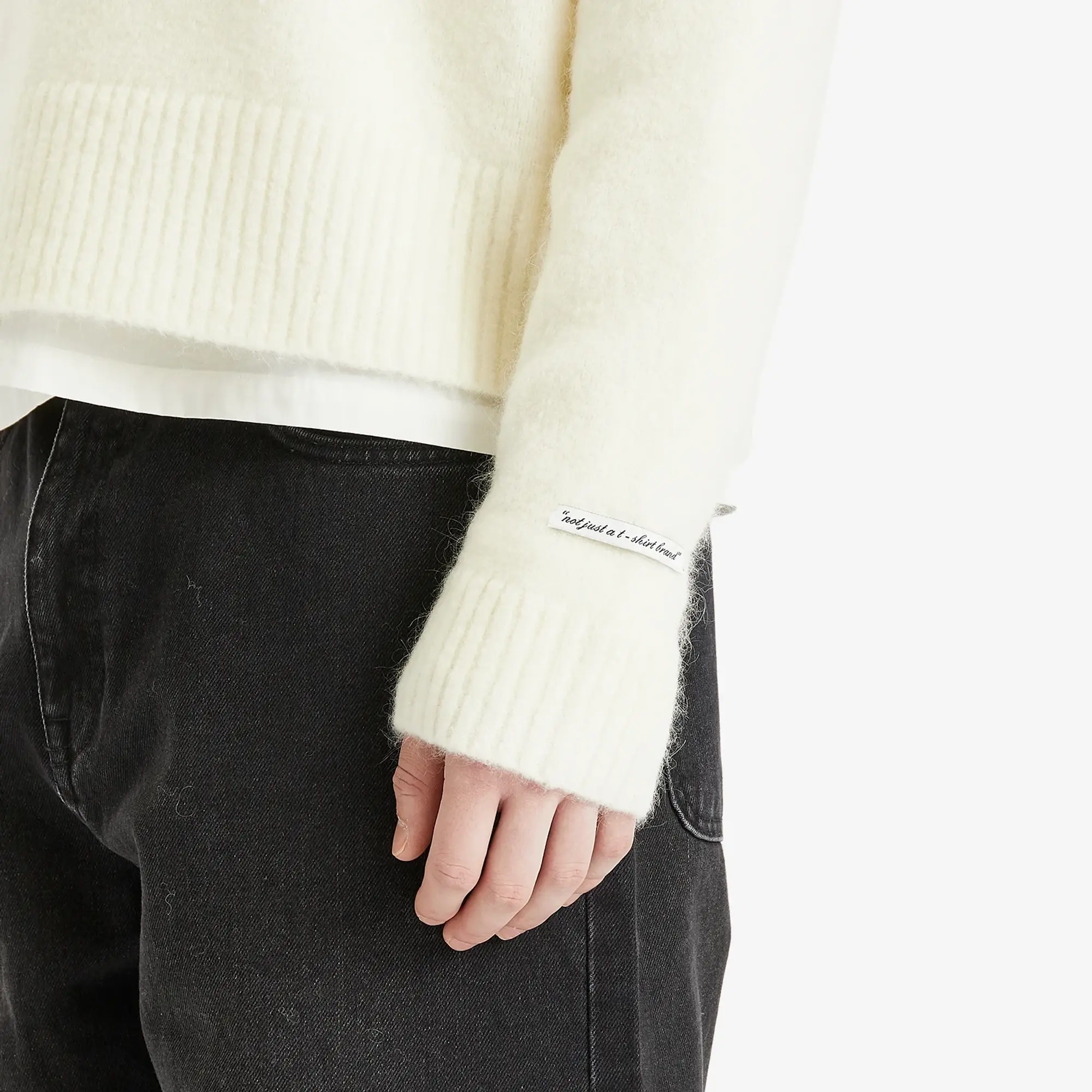 about:blank Men's Mohair Knitted Logo Crewneck Jumper Ecru/Mint