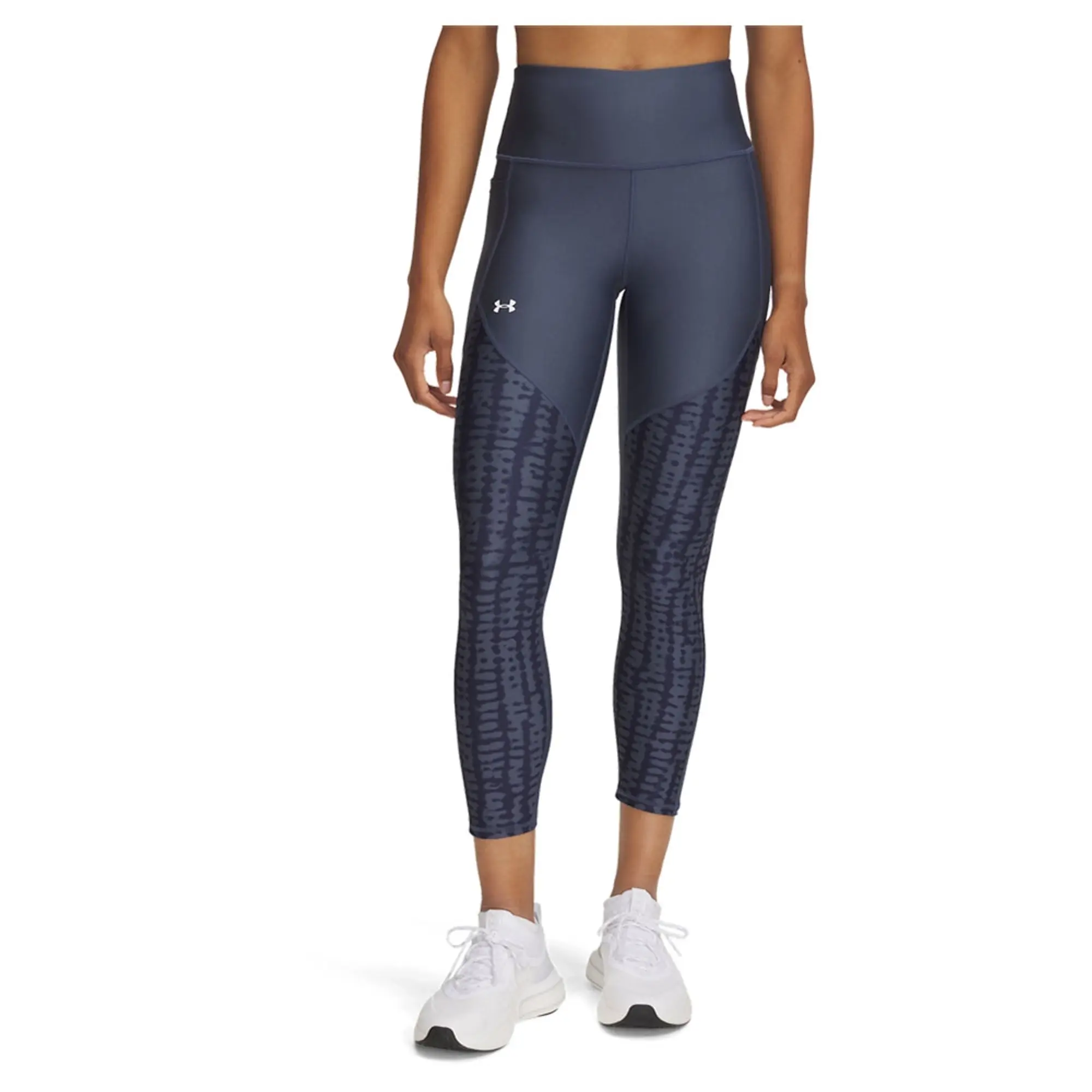 Women's  Under Armour  Tech™ Printed Panel Ankle Leggings Downpour Gray / Midnight Navy / White XXL