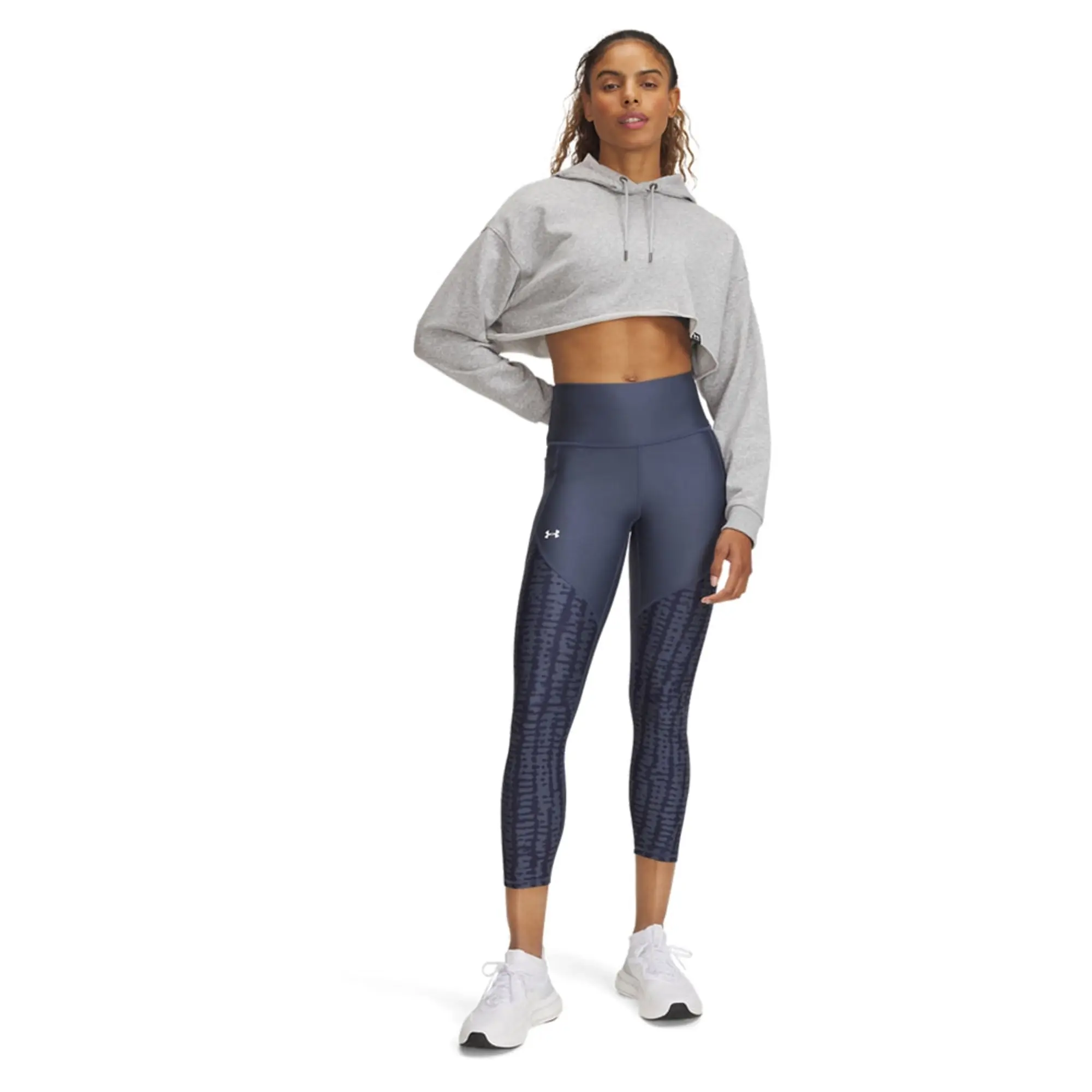 Women's  Under Armour  Tech™ Printed Panel Ankle Leggings Downpour Gray / Midnight Navy / White XXL