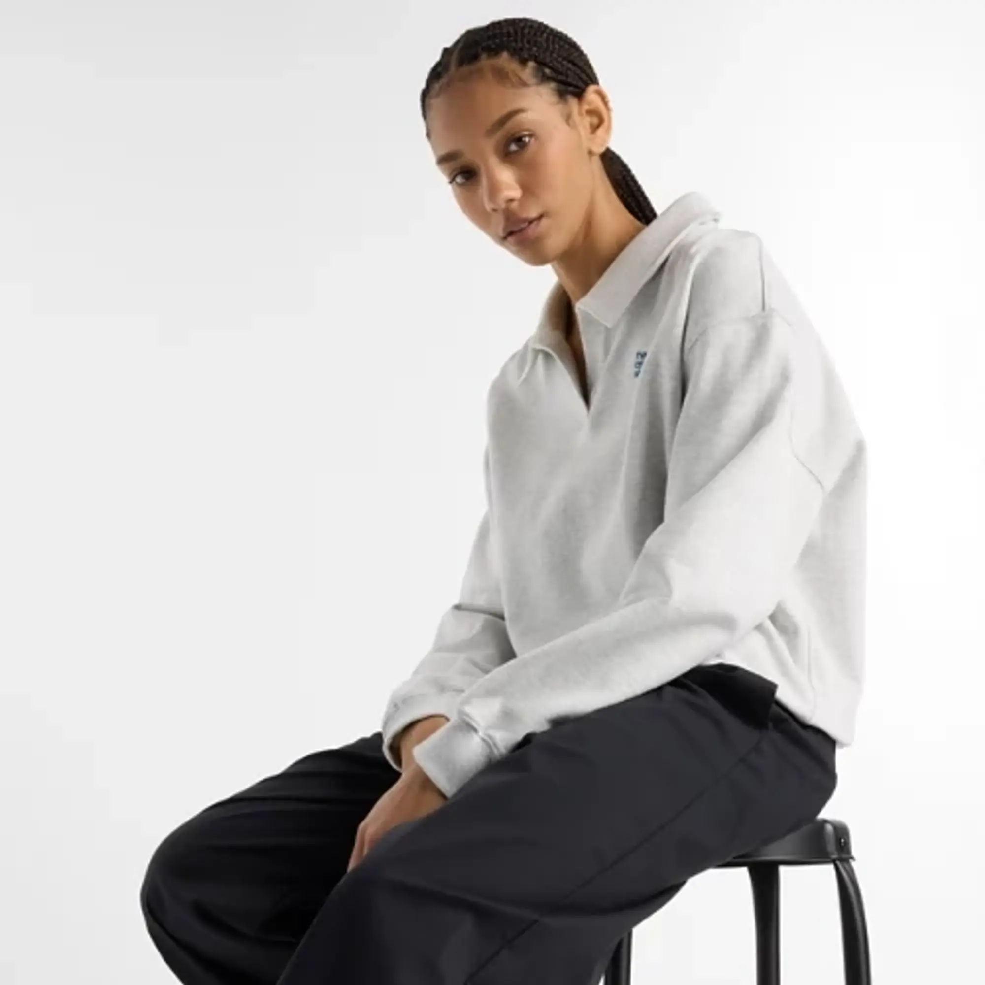 New Balance Women's French Terry Polo Sweatshirt in Grey Cotton Fleece