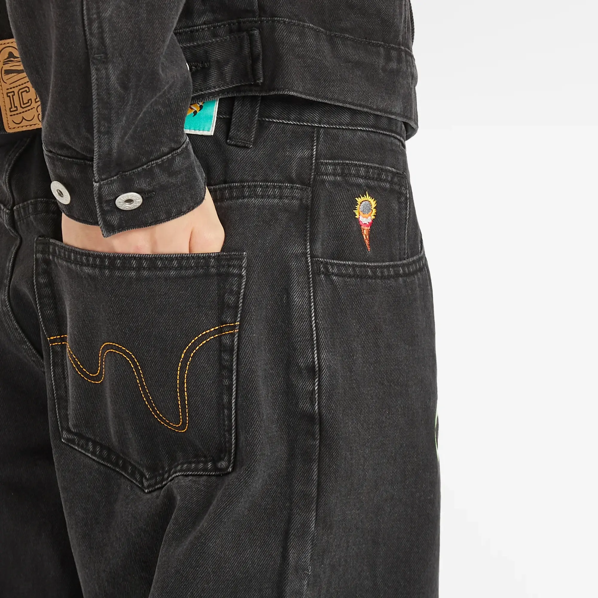 ICECREAM Men's Running Dog Double Scoop Denim Pant Black