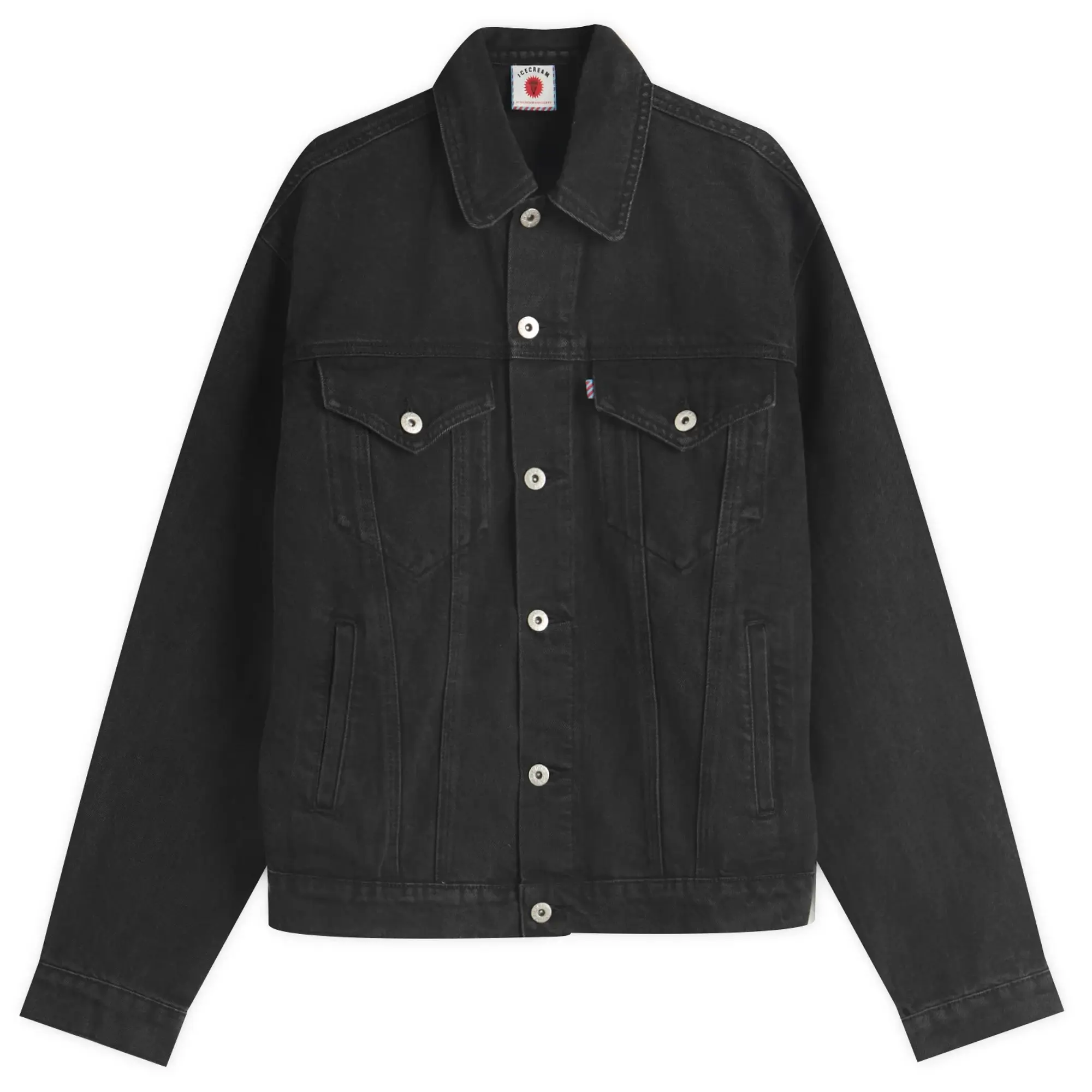 ICECREAM Men's Running Dog Denim Trucker Jacket Black Denim
