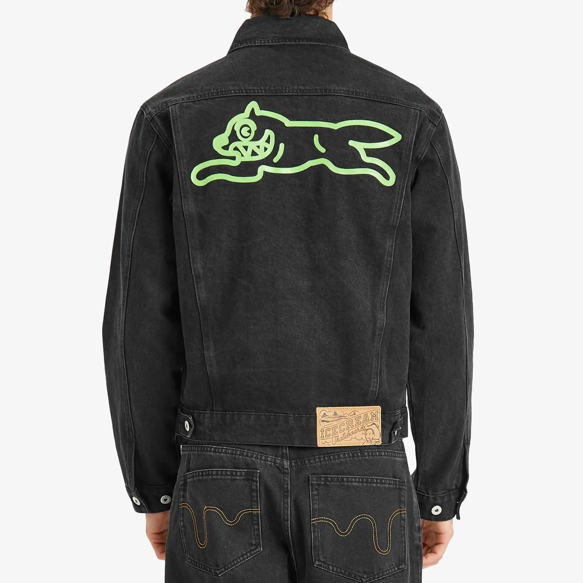 ICECREAM Men's Running Dog Denim Trucker Jacket Black Denim