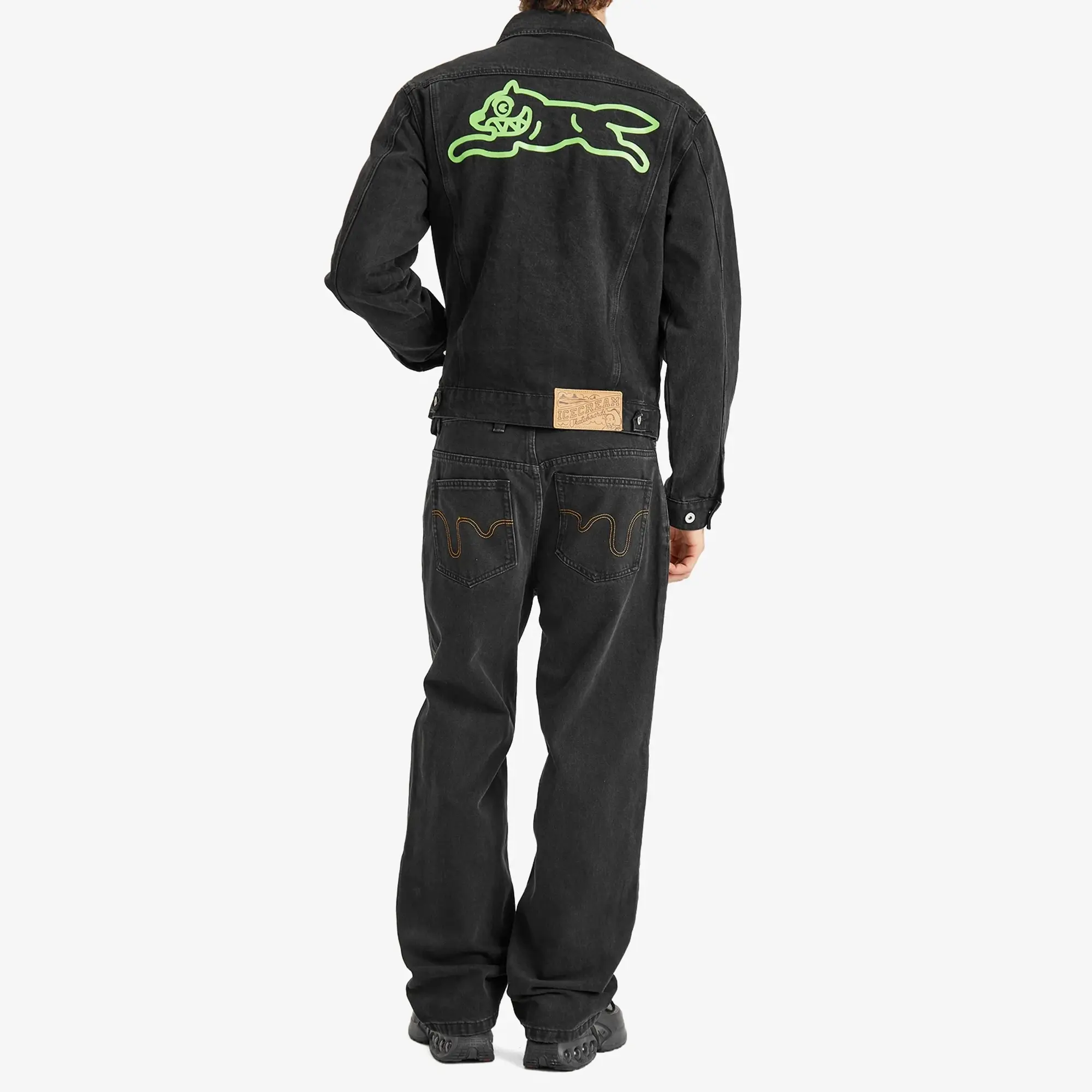 ICECREAM Men's Running Dog Denim Trucker Jacket Black Denim