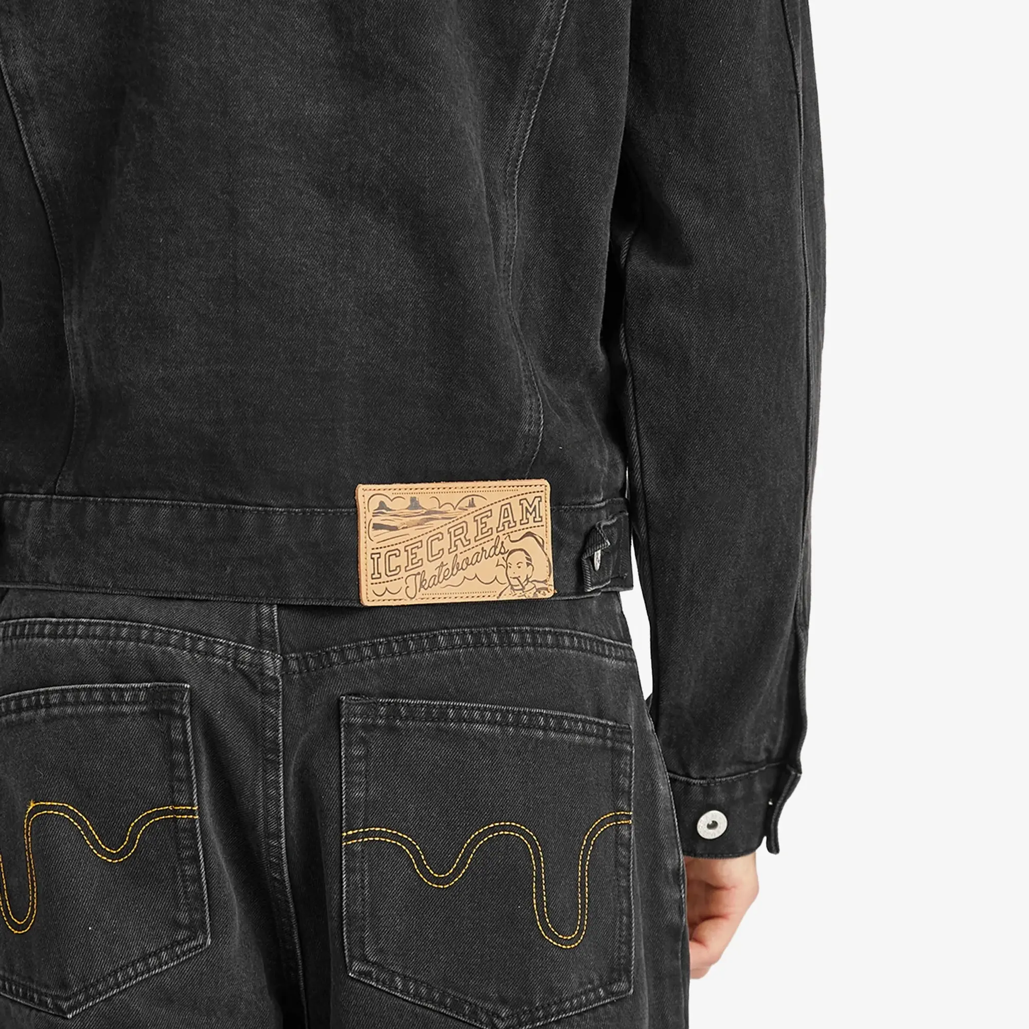ICECREAM Men's Running Dog Denim Trucker Jacket Black Denim