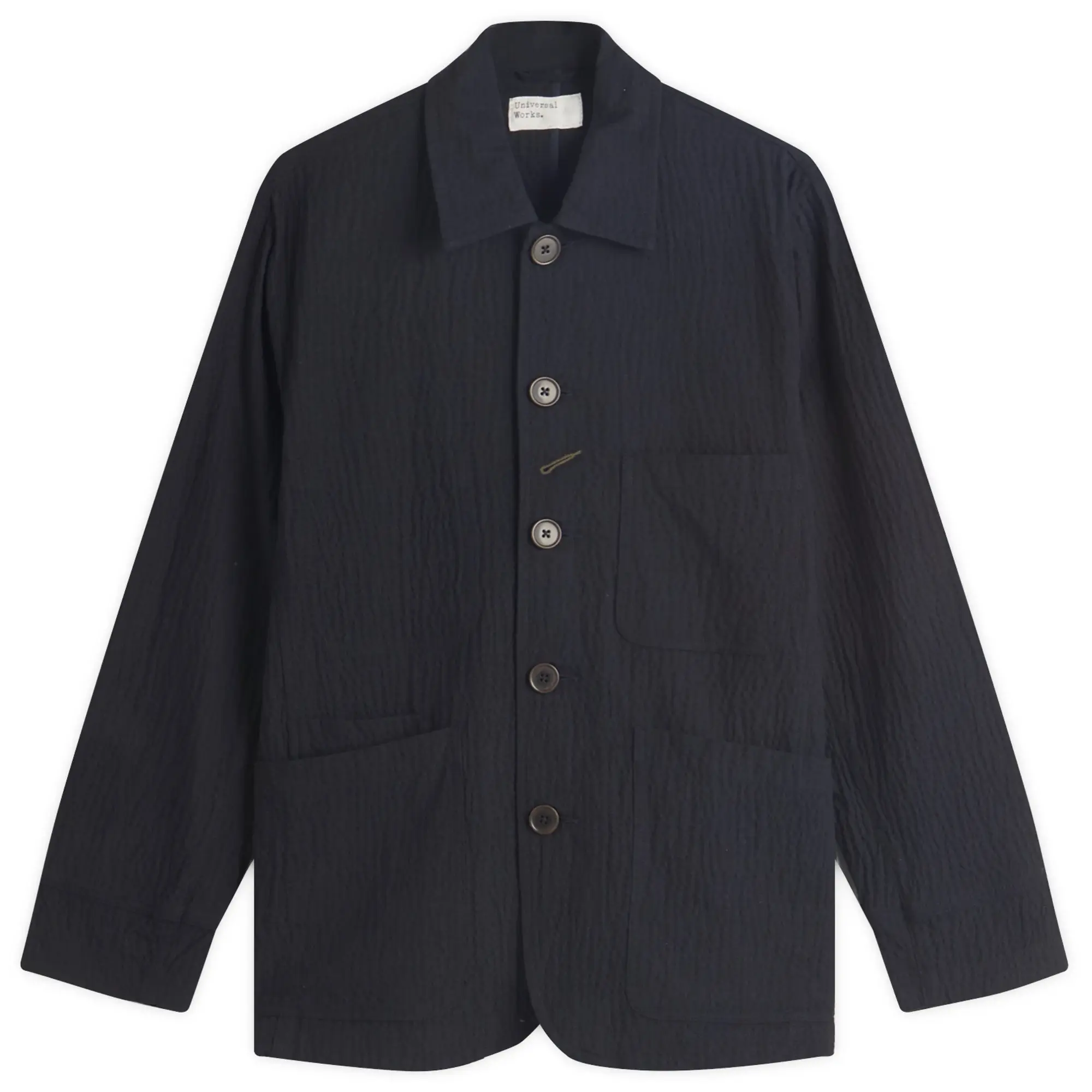 Universal Works Men's Ospinal Cotton Seersucker Bakers Jacket Dark Navy