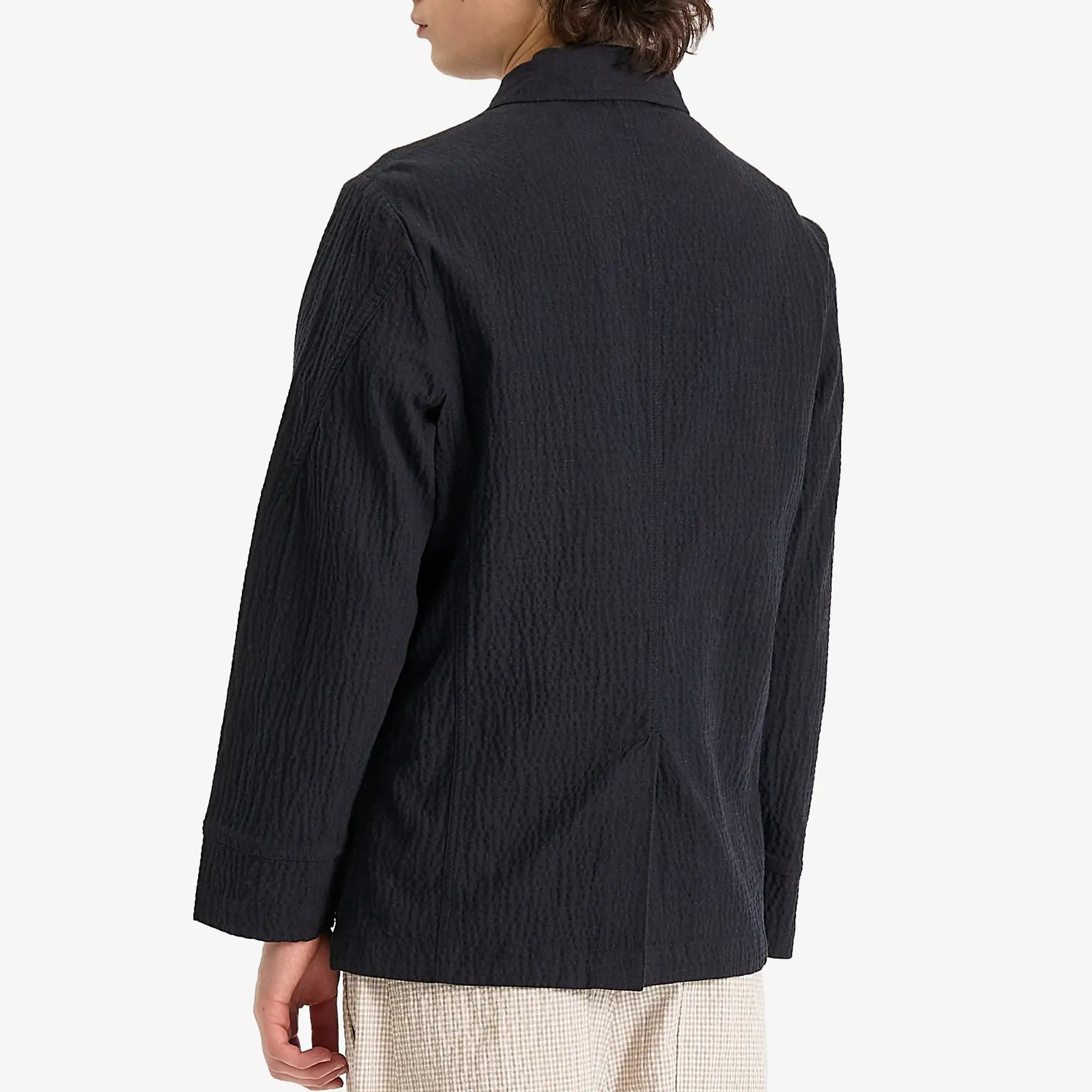 Universal Works Men's Ospinal Cotton Seersucker Bakers Jacket Dark Navy