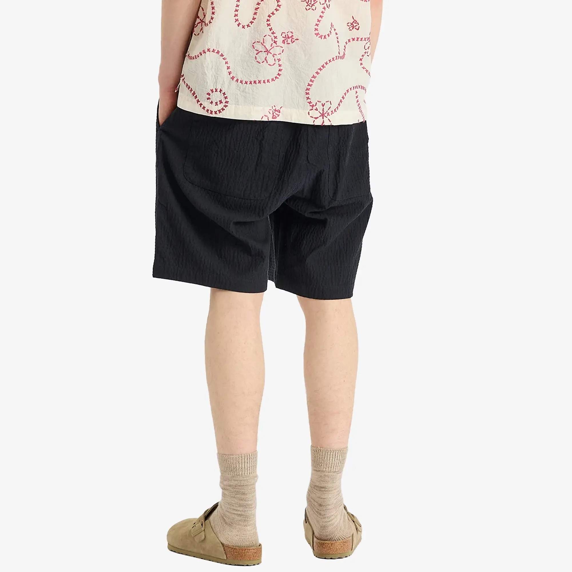 Universal Works Men's Ospina Cotton Seersucker Simple Short Dark Navy