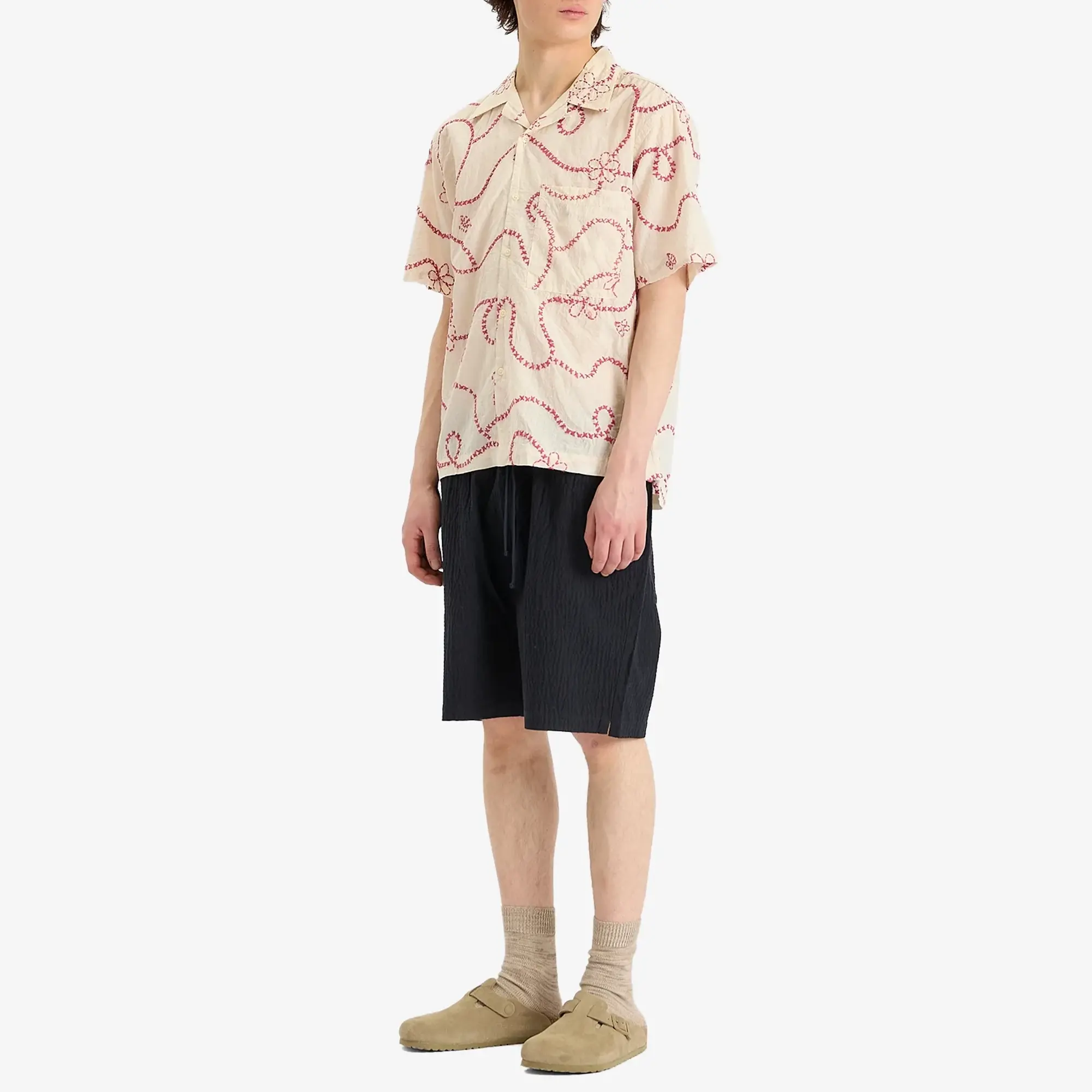 Universal Works Men's Ospina Cotton Seersucker Simple Short Dark Navy