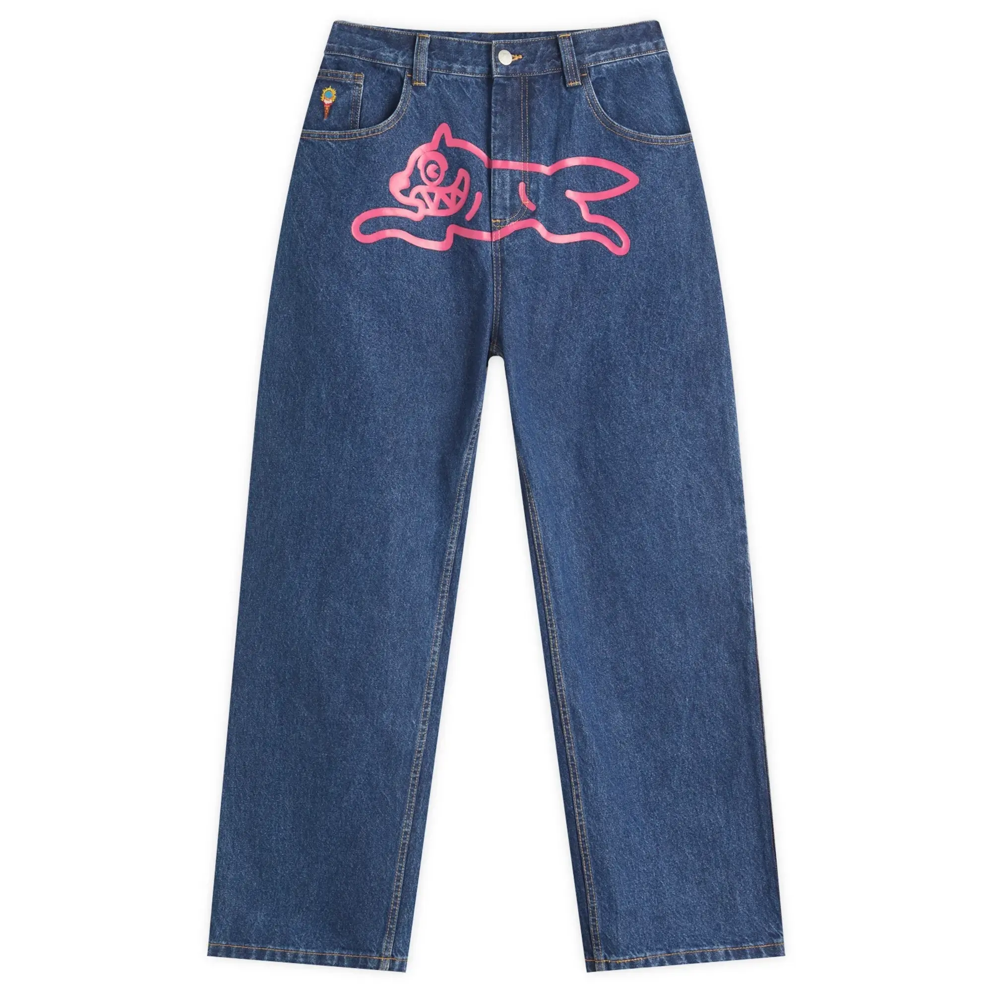 ICECREAM Men's Running Dog Double Scoop Denim Pant Mid Wash Blue