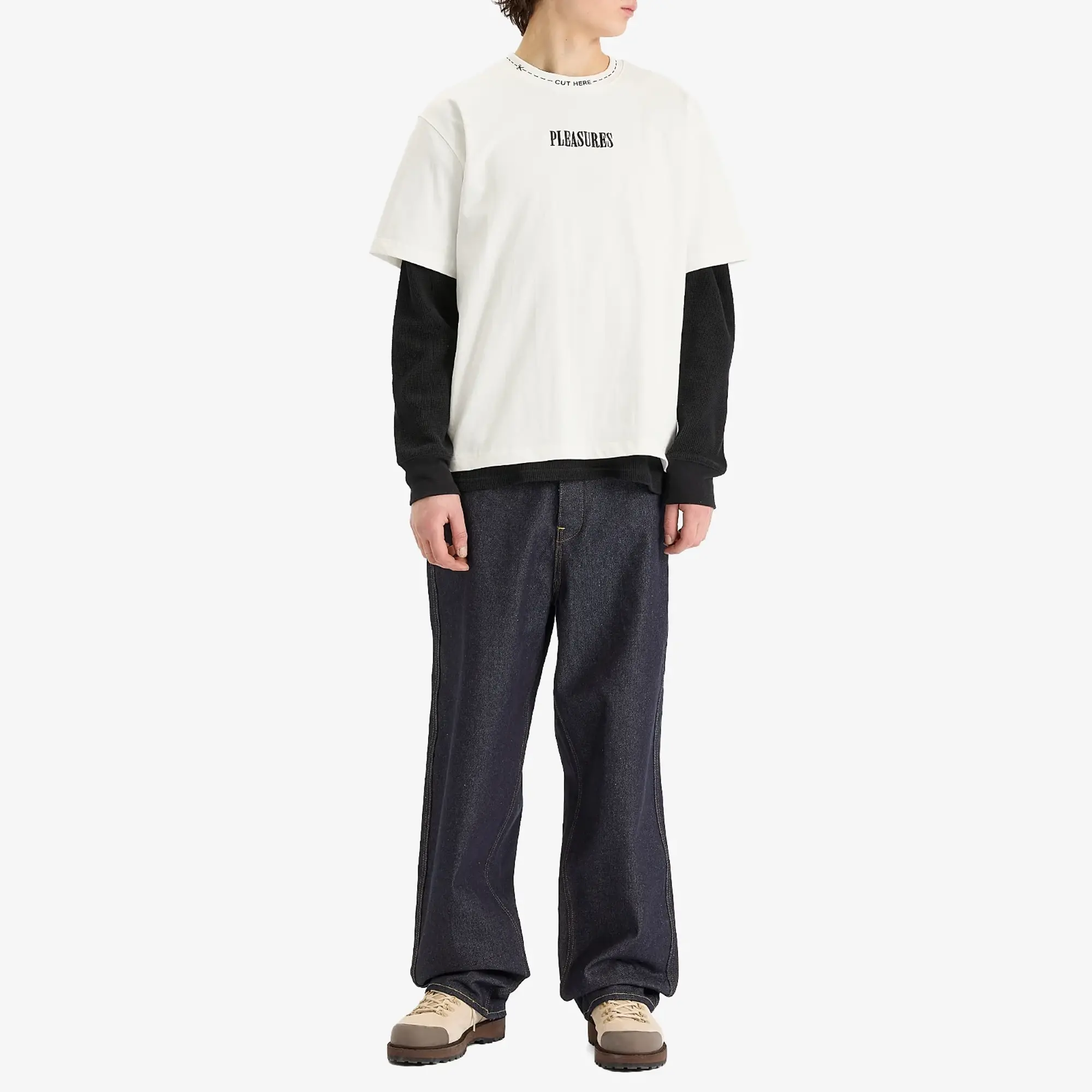 Pleasures Men's Cut Here Heavyweight T-Shirt White