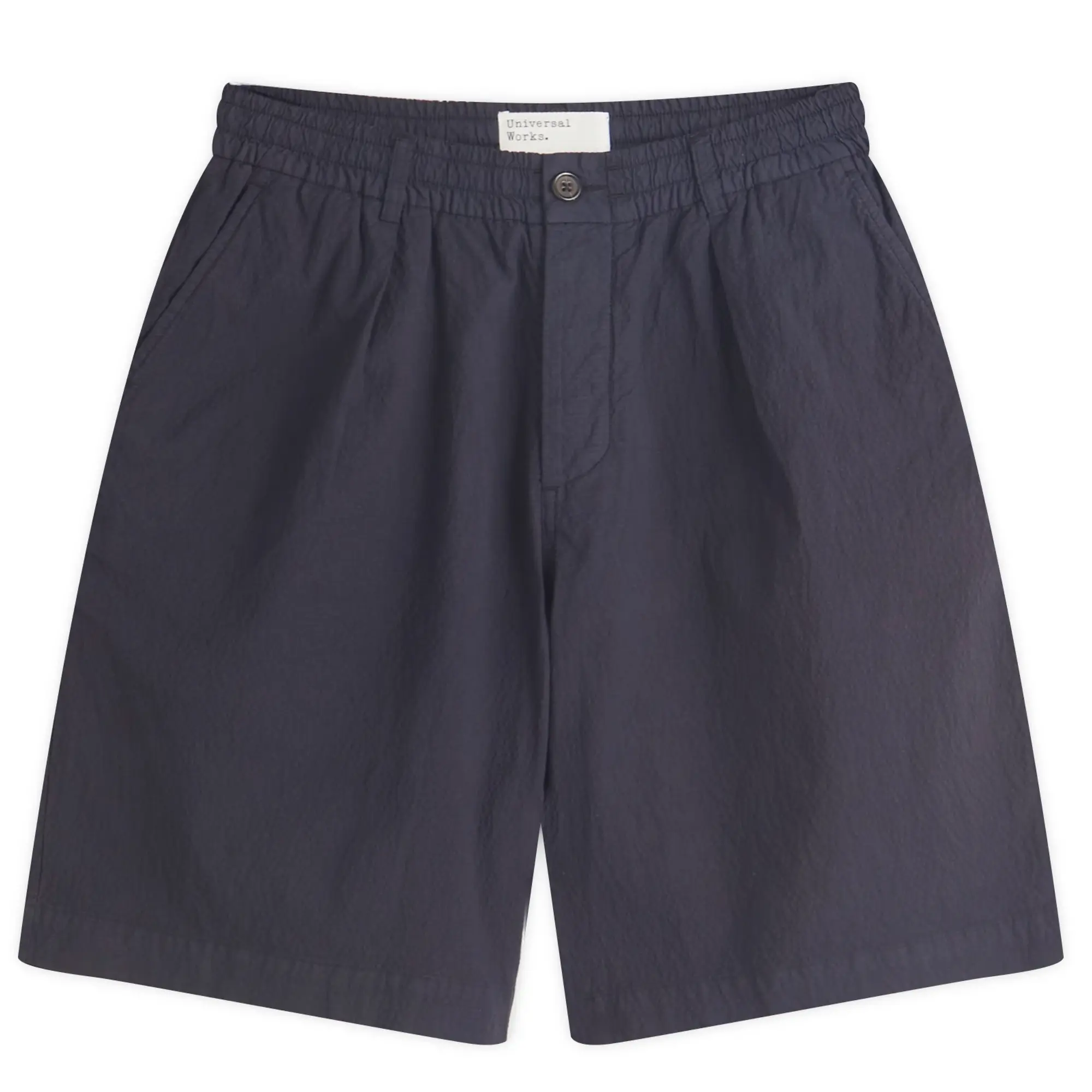 Universal Works Men's Seersucker Pleated Track Short Navy